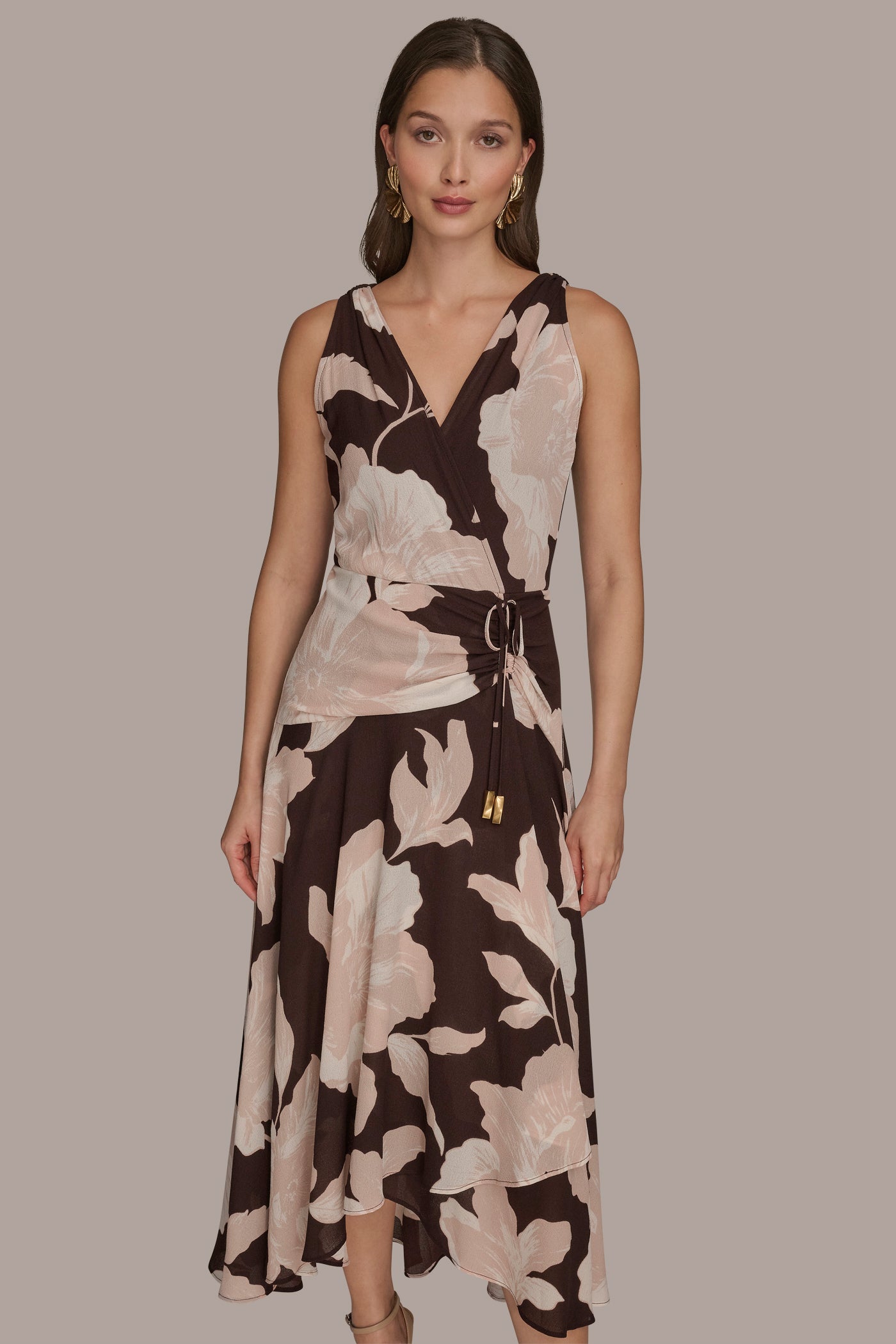 WRAP-EFFECT FLORAL GATHERED MIDI DRESS VIEW 4 | Office to Evening Dresses WRAP-EFFECT FLORAL GATHERED MIDI DRESS VIEW 4 | Office to Evening Dresses