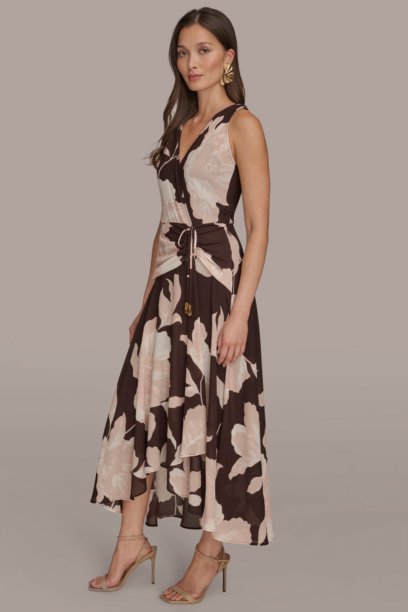 WRAP-EFFECT FLORAL GATHERED MIDI DRESS VIEW 3 | Office to Evening Dresses WRAP-EFFECT FLORAL GATHERED MIDI DRESS VIEW 3 | Office to Evening Dresses