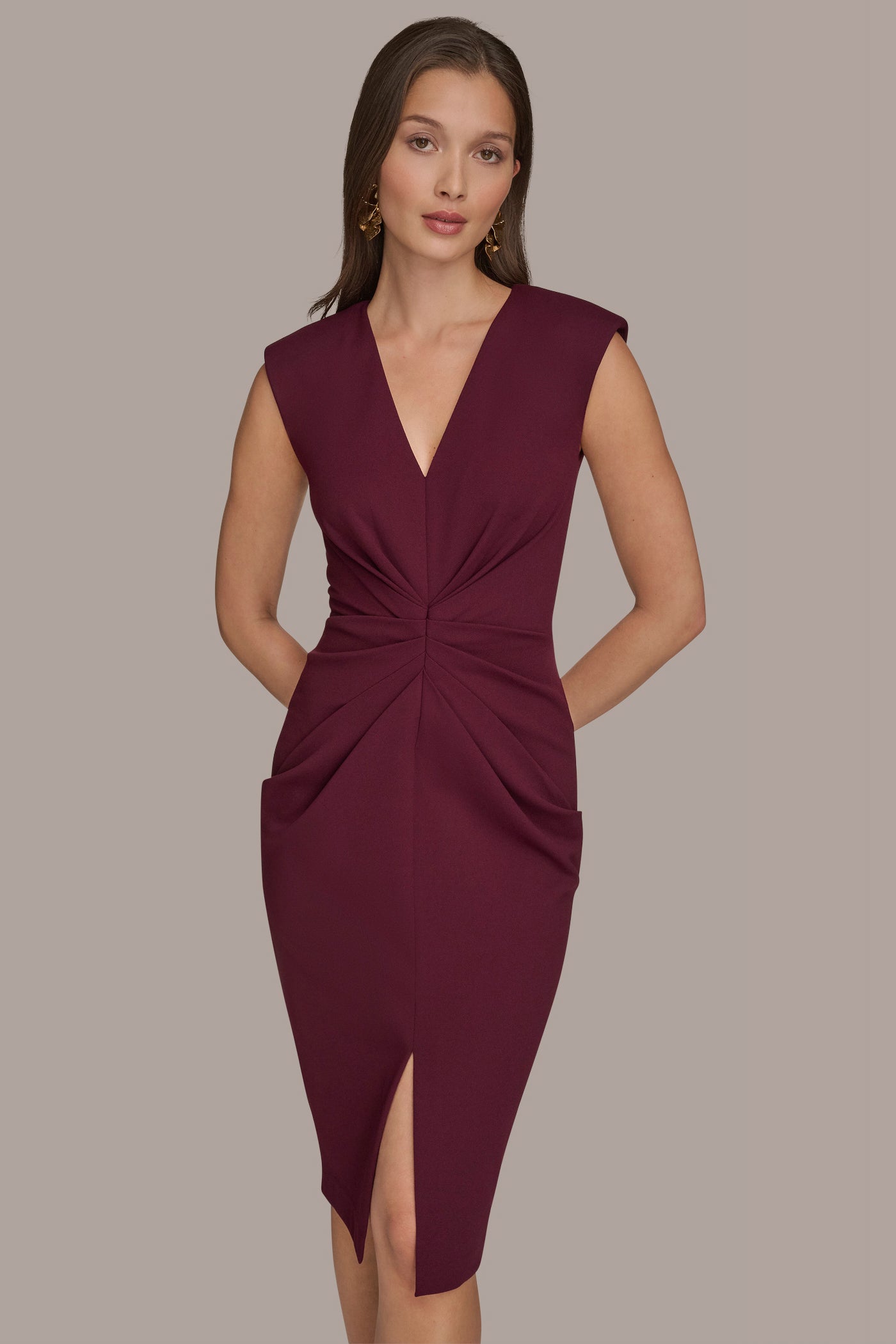 GATHERED SPLIT-FRONT MIDI SHEATH DRESS VIEW 4 | Cocktail & Party GATHERED SPLIT-FRONT MIDI SHEATH DRESS VIEW 4 | Cocktail & Party