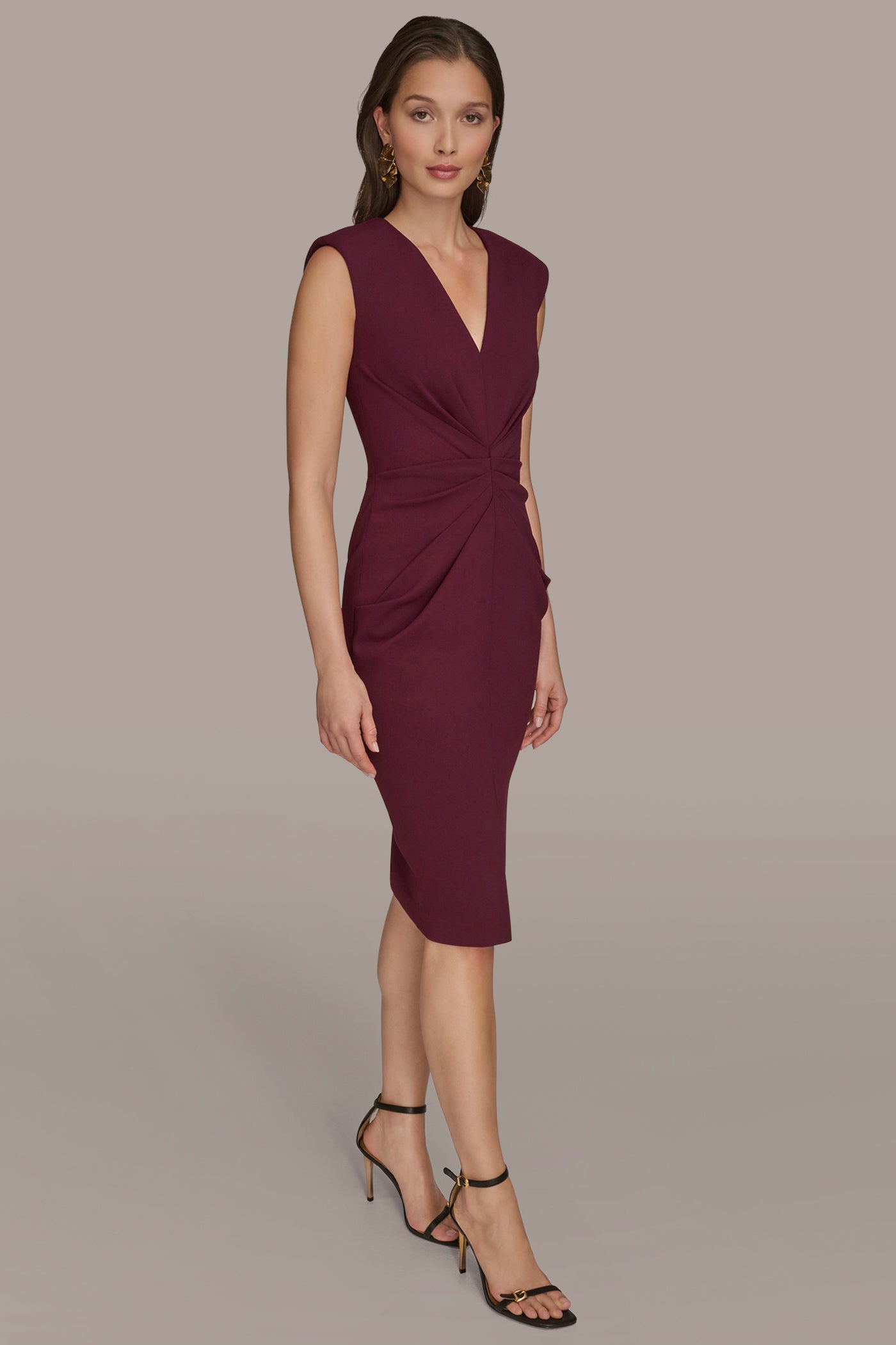 GATHERED SPLIT-FRONT MIDI SHEATH DRESS VIEW 3 | Cocktail & Party GATHERED SPLIT-FRONT MIDI SHEATH DRESS VIEW 3 | Cocktail & Party