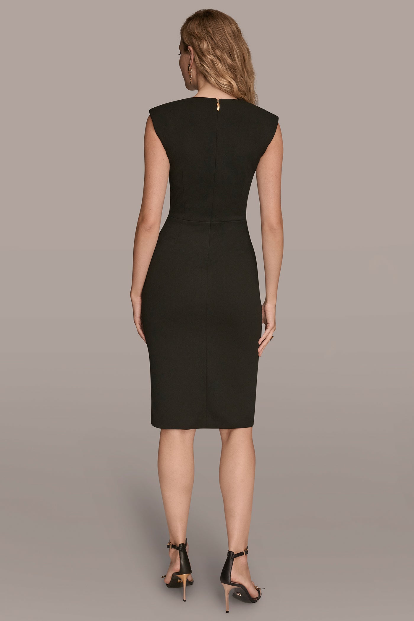 GATHERED SPLIT FRONT MIDI SHEATH DRESS | View 2 | Black Dresses GATHERED SPLIT FRONT MIDI SHEATH DRESS | View 2 | Black Dresses