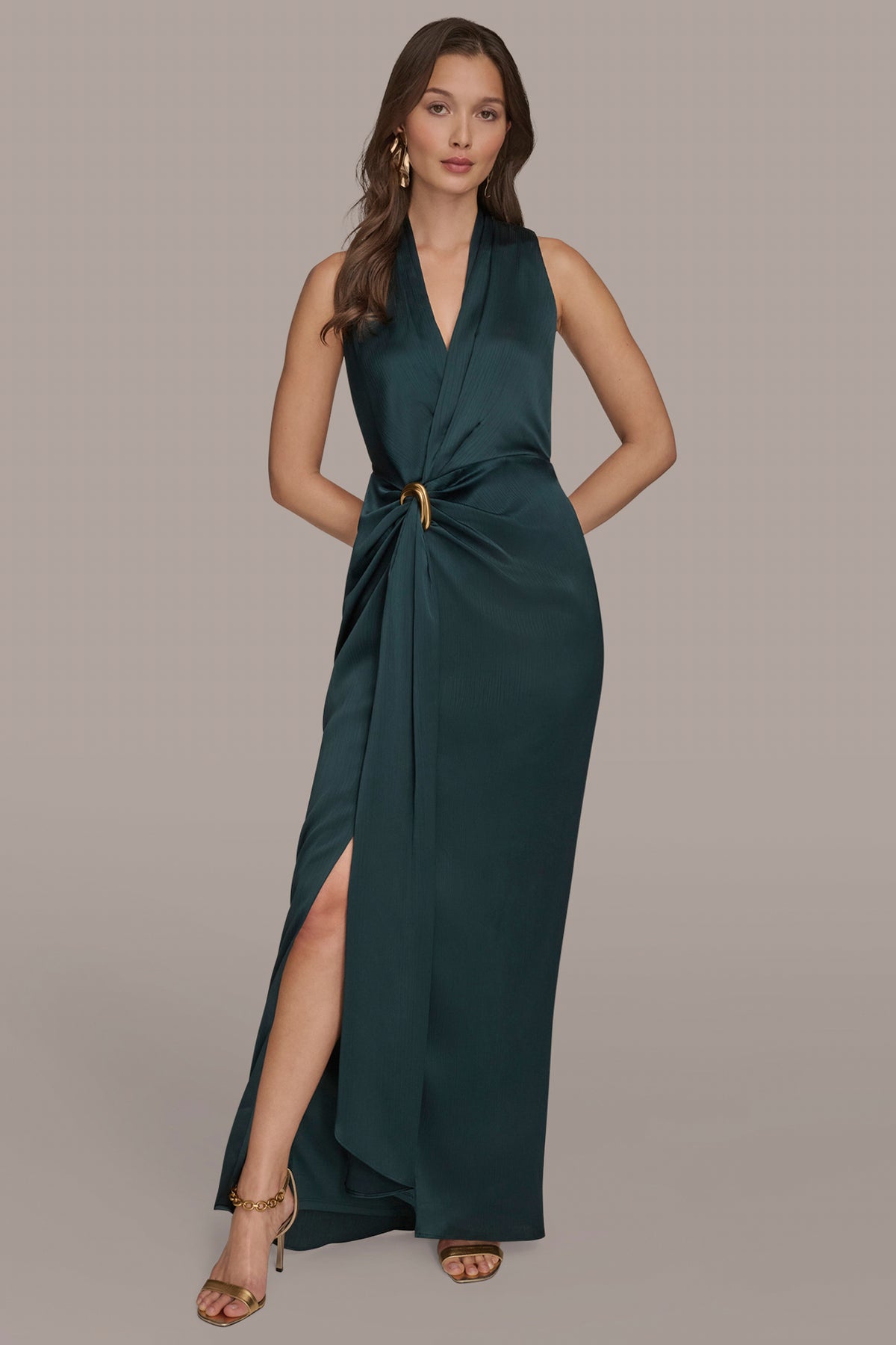Crinkle Satin Sleeveless Maxi Wrap Dress | Gown | Donna Karan Crinkle Satin Sleeveless Maxi Wrap Dress | Gown | Donna Karan