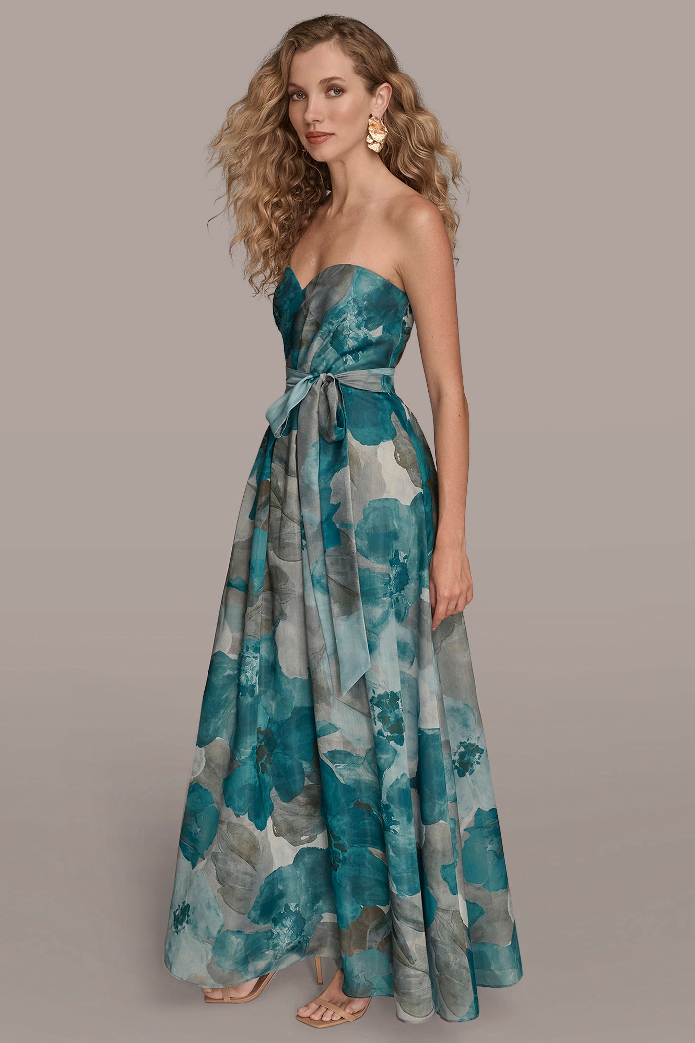 BOW EMBELLISHED FLORAL GOWN VIEW 3 BOW EMBELLISHED FLORAL GOWN VIEW 3