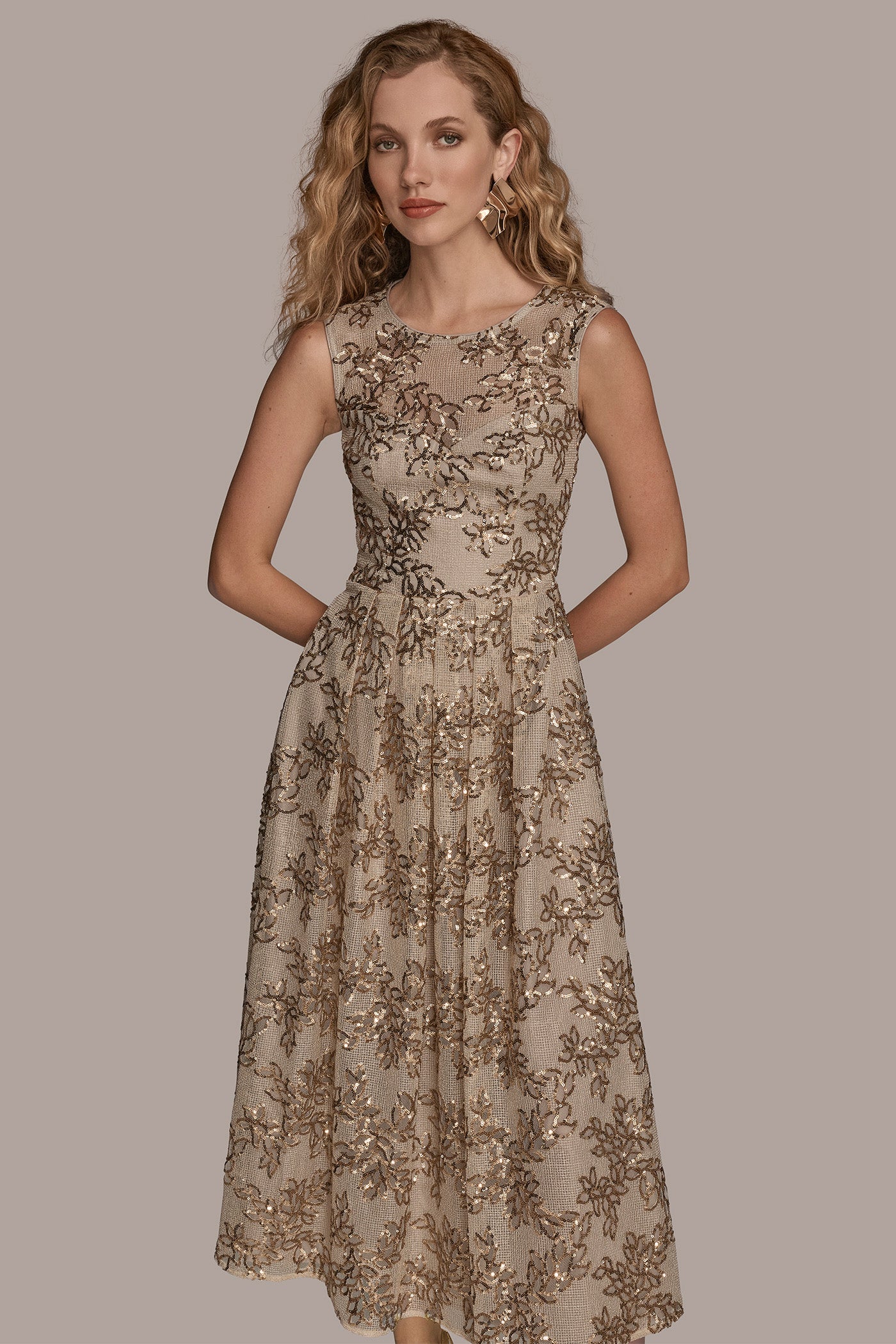 PLEATED SEQUIN FLORAL-EMBROIDERED MIDI GOWN VIEW 6 | Ball Gowns PLEATED SEQUIN FLORAL-EMBROIDERED MIDI GOWN VIEW 6 | Ball Gowns