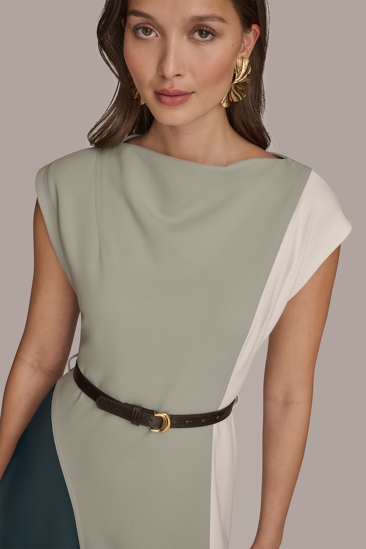BELTED COLOR BLOCK MIDI DRESS VIEW 5 BELTED COLOR BLOCK MIDI DRESS VIEW 5