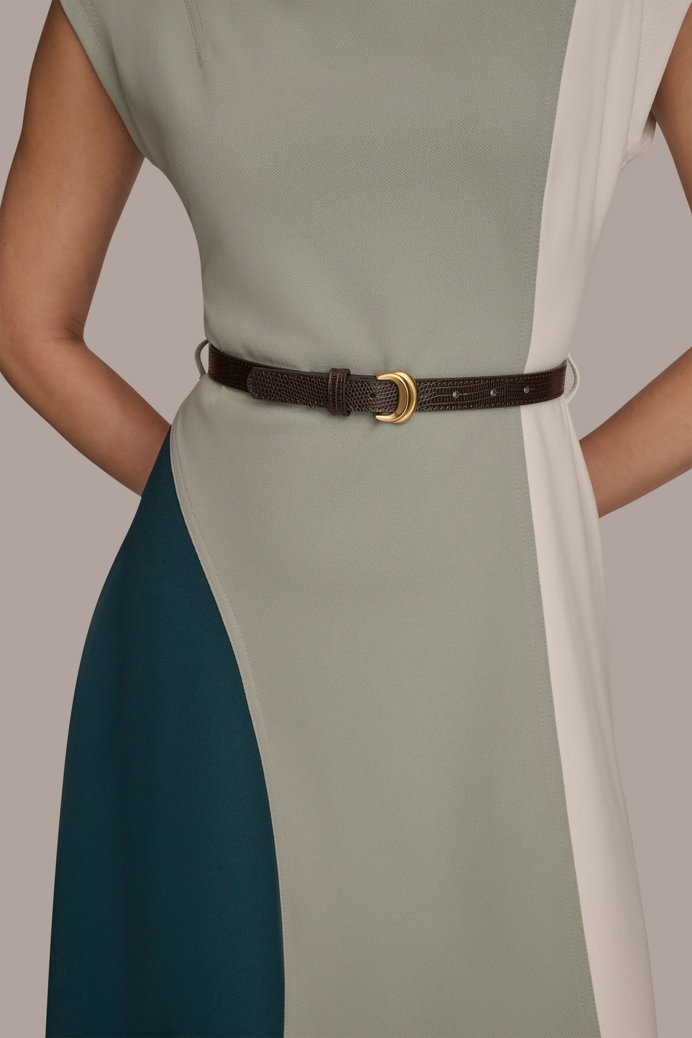 BELTED COLOR BLOCK MIDI DRESS VIEW 6 BELTED COLOR BLOCK MIDI DRESS VIEW 6