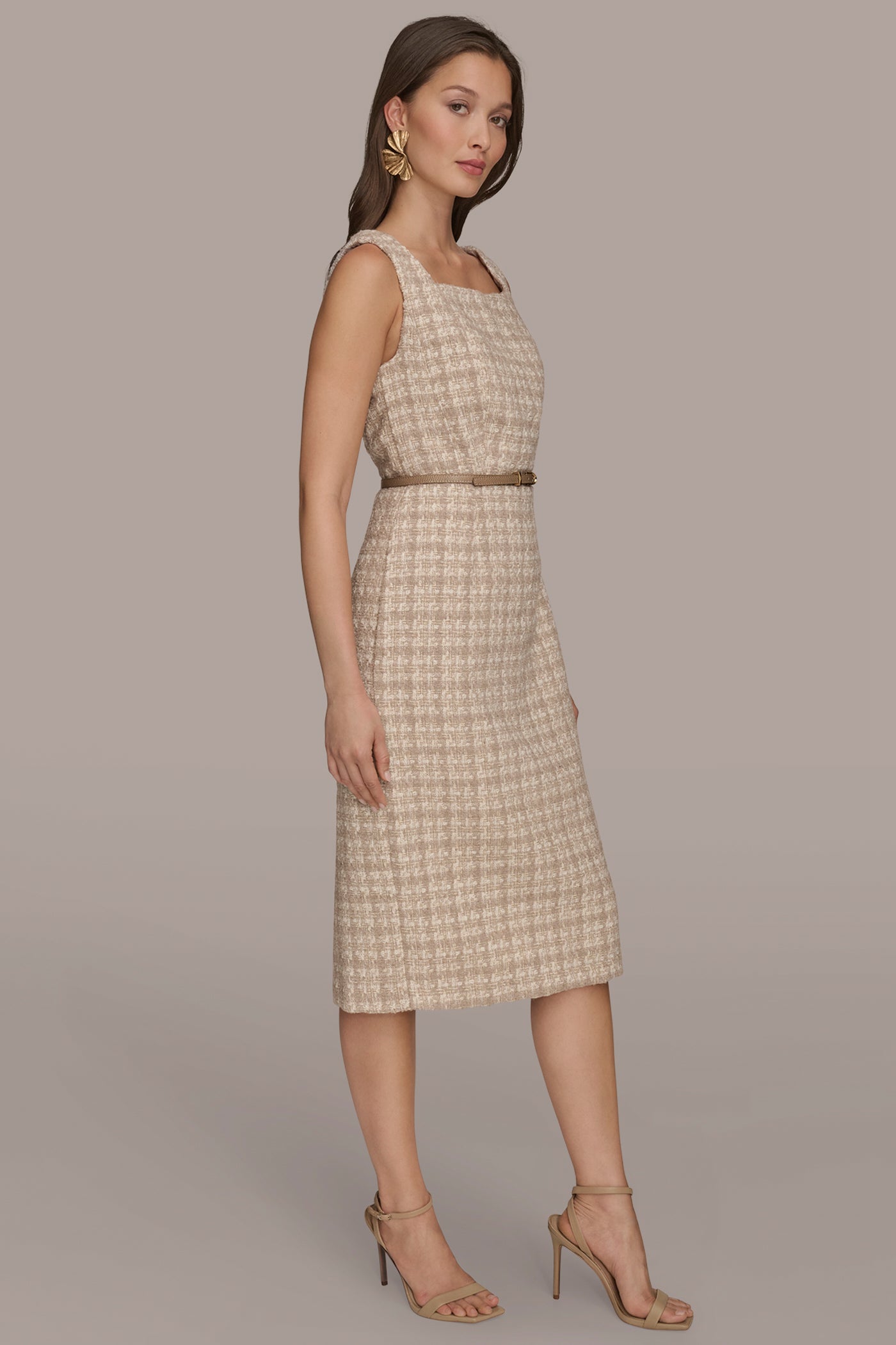 BELTED TWEED MIDI SHEATH DRESS VIEW 3 | New Arrivals BELTED TWEED MIDI SHEATH DRESS VIEW 3 | New Arrivals