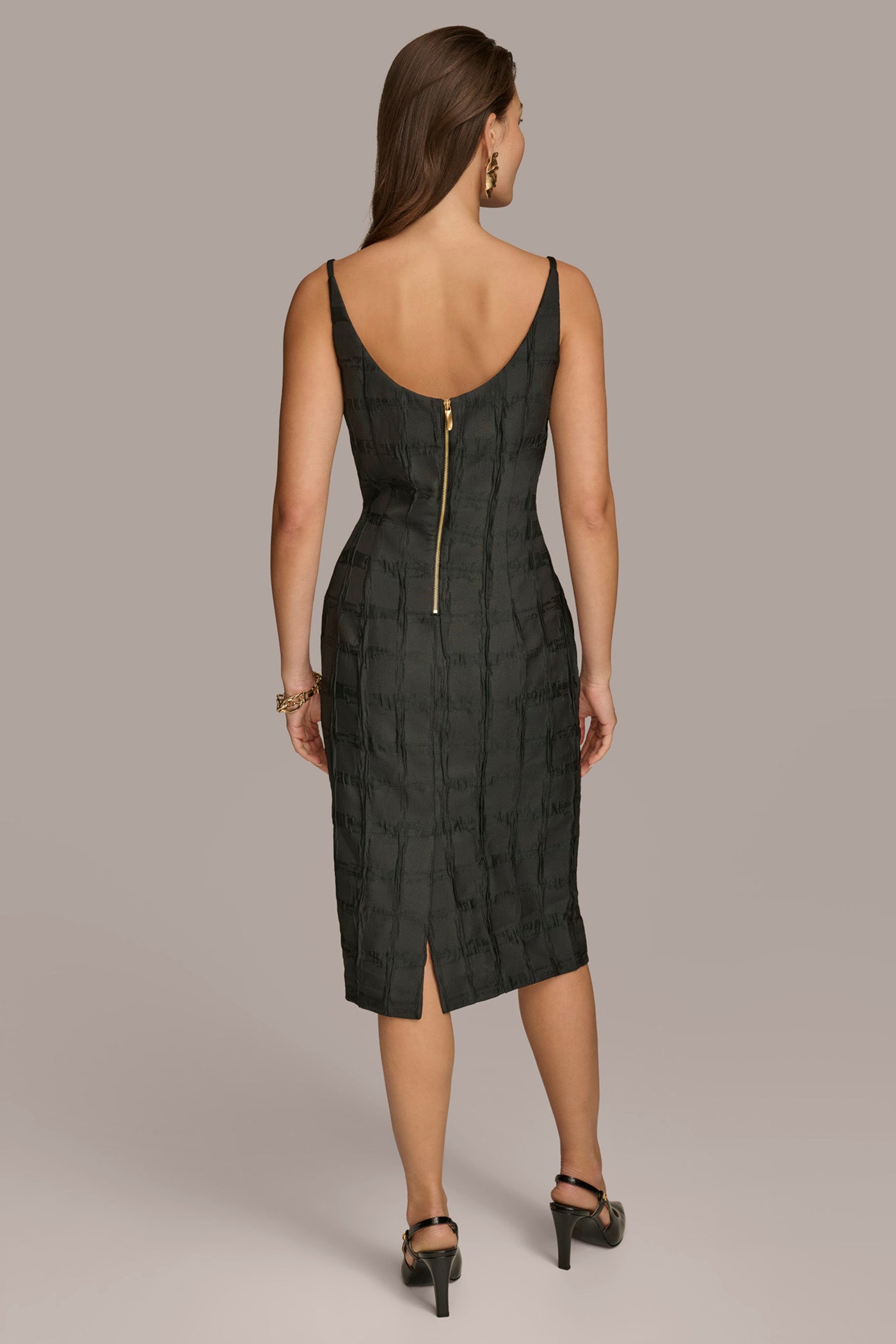 PLAID JACQUARD MIDI SHEATH DRESS | View 2 | Black Dresses PLAID JACQUARD MIDI SHEATH DRESS | View 2 | Black Dresses