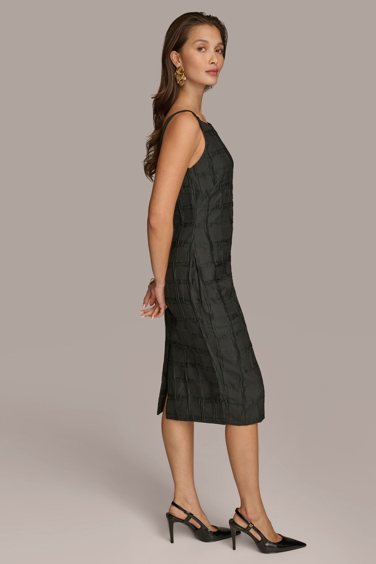 PLAID JACQUARD MIDI SHEATH DRESS | Donna Karan 