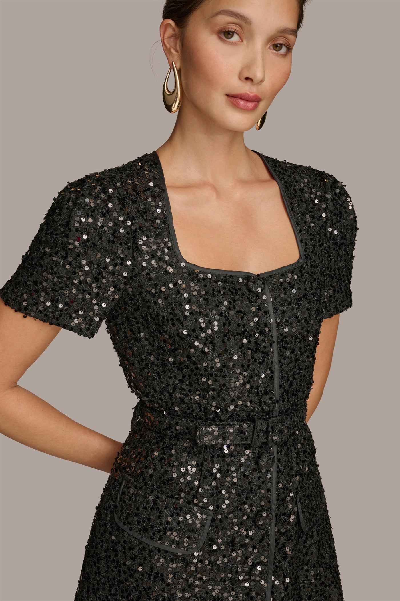 SQUARE NECK SEQUIN A LINE DRESS VIEW 5 SQUARE NECK SEQUIN A LINE DRESS VIEW 5