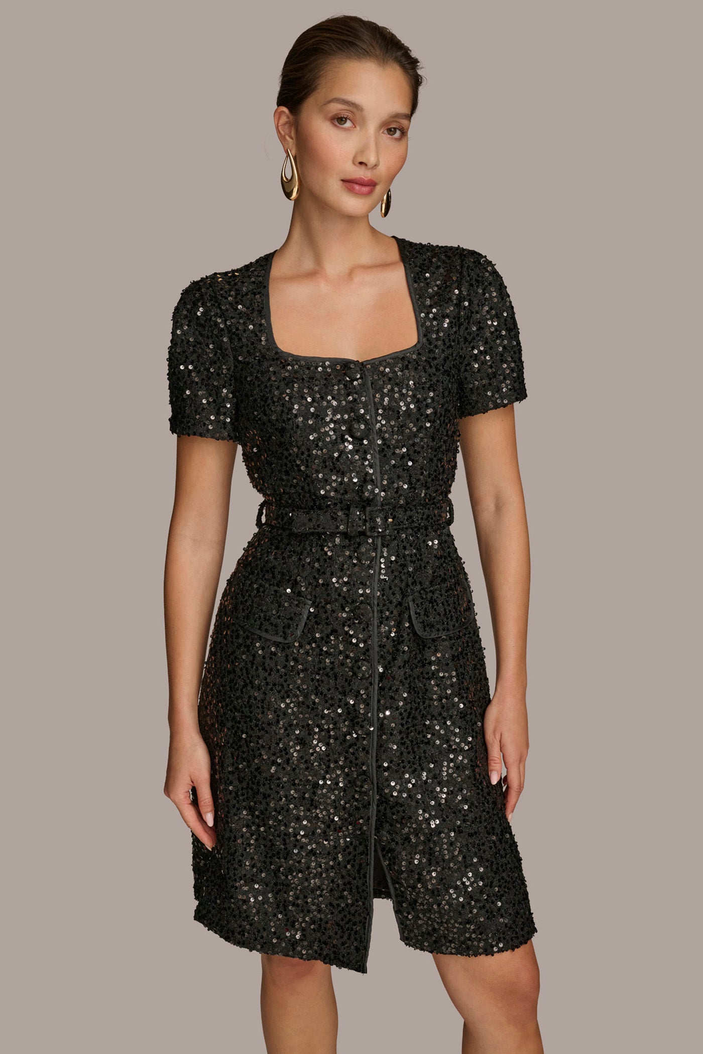 SQUARE NECK SEQUIN A LINE DRESS VIEW 4 SQUARE NECK SEQUIN A LINE DRESS VIEW 4
