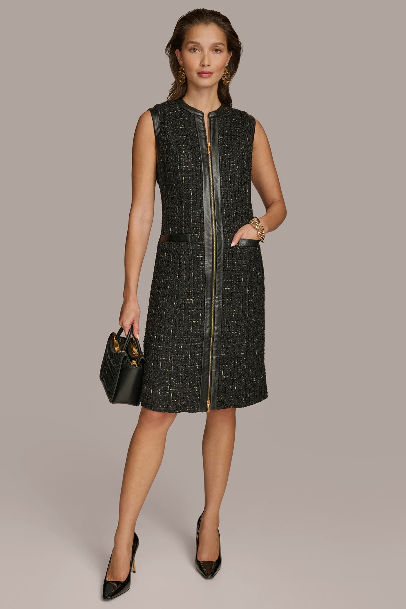 TWEED A LINE DRESS WITH FRONT ZIPPER | View 1 | SALE TWEED A LINE DRESS WITH FRONT ZIPPER | View 1 | SALE