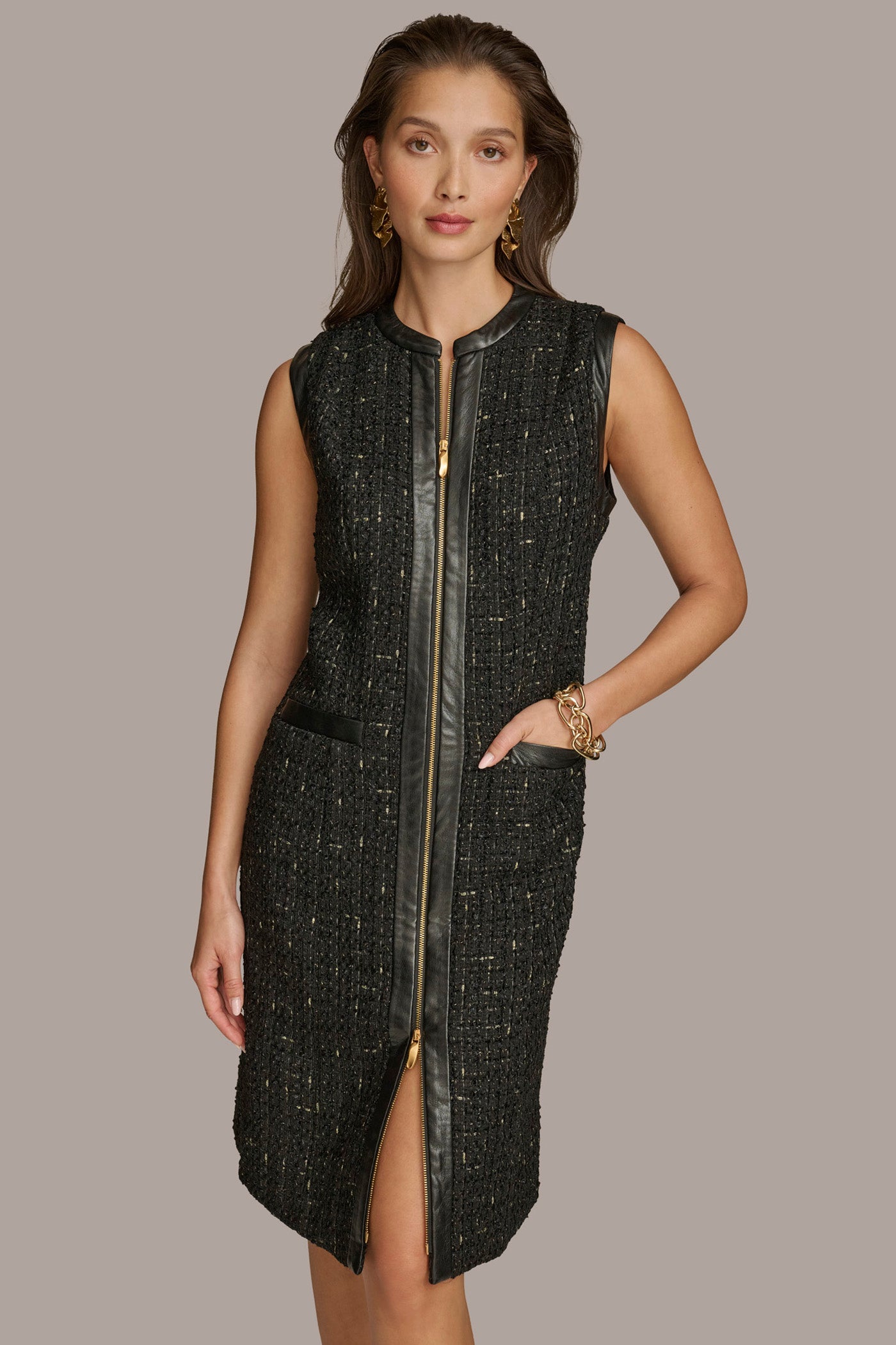 TWEED A LINE DRESS WITH FRONT ZIPPER VIEW 4 TWEED A LINE DRESS WITH FRONT ZIPPER VIEW 4