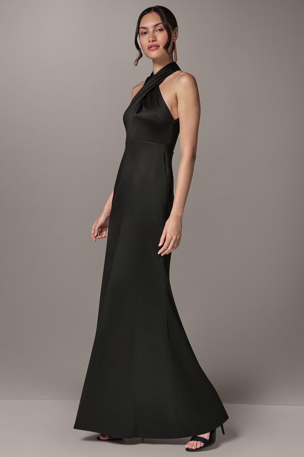 cross front halter dress Donna Karan Women's Mikado Gown in Black, Size 10 Low Iron If Needed ziggy stardust Mrs. Claus Premium Gold Color:Dark gray