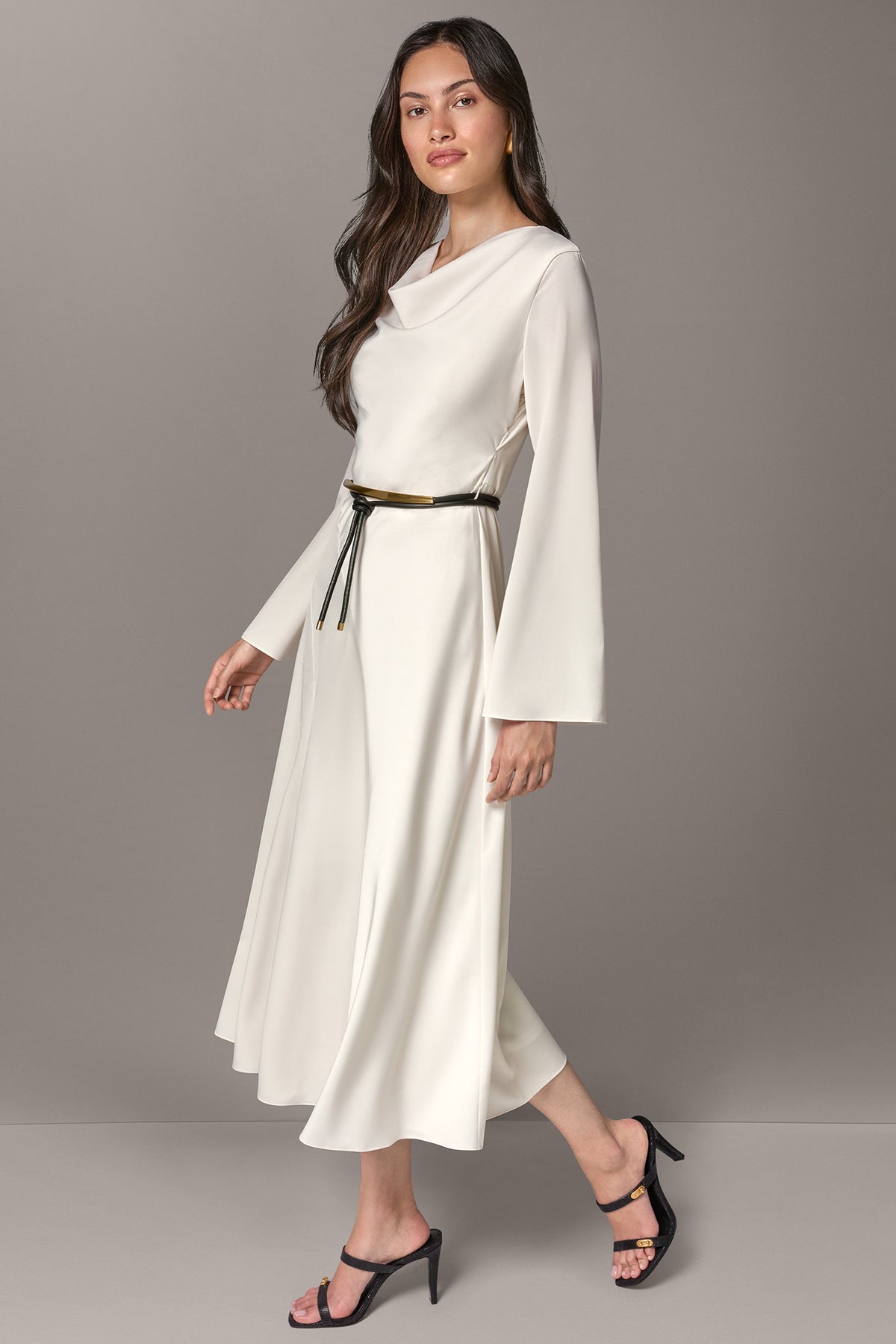 a line long sleeve midi dress Donna Karan Women's Bell A-Line in Ivory, Size 6 LKSP22001 white color* *The dress 550-1 Midi shirtdress with Color:Y20-14 Navy