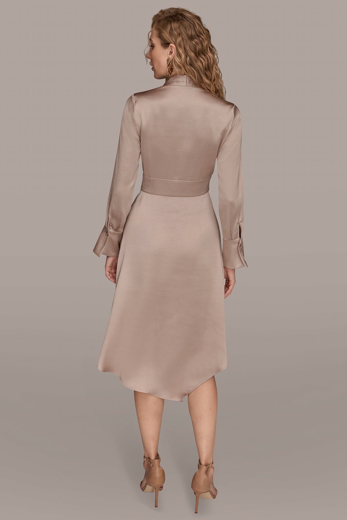 Donna Karan Women's Long Sleeve Wrap Satin Midi Dress in Shadow PINK