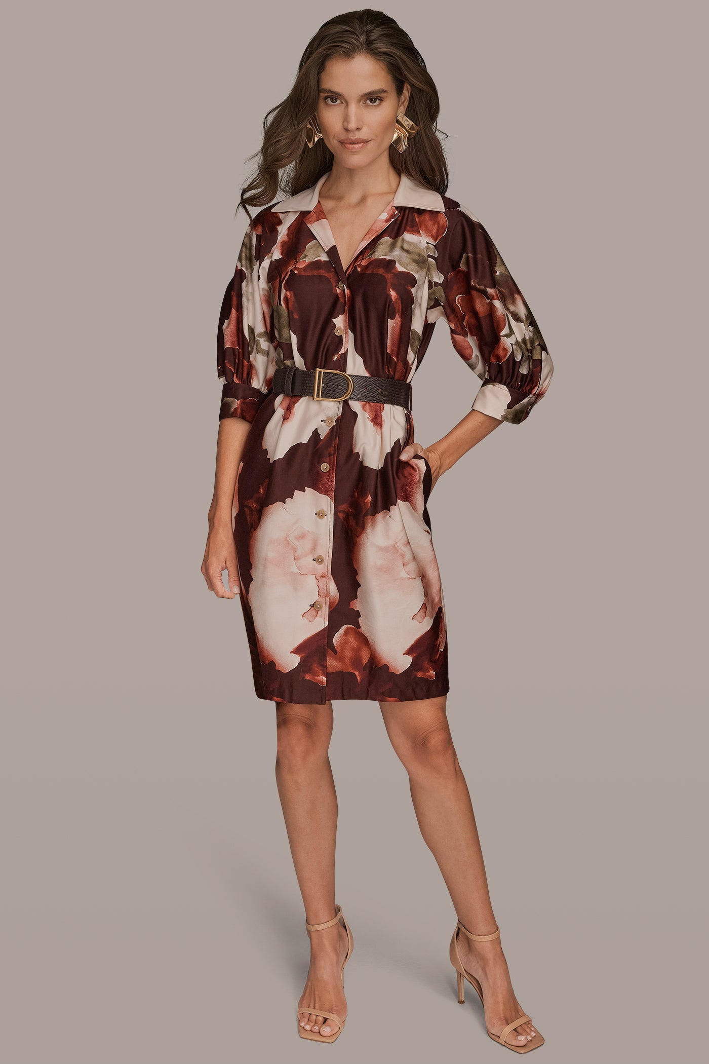 BELTED 3/4-SLEEVE FLORAL SHIRT DRESS | View 1 | Dresses & Jumpsuits BELTED 3/4-SLEEVE FLORAL SHIRT DRESS | View 1 | Dresses & Jumpsuits