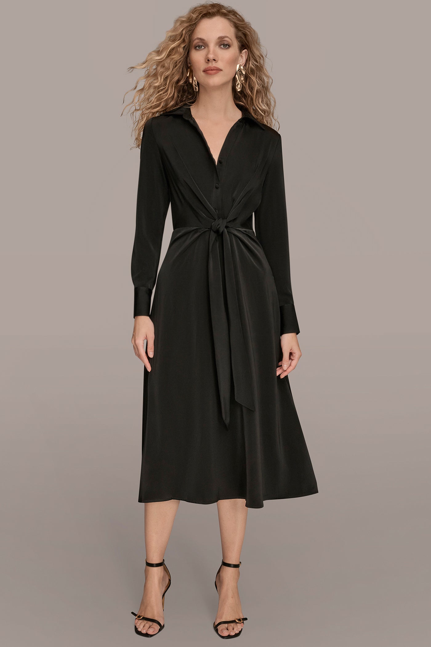 TIE FRONT SATIN MIDI SHIRT DRESS | View 1 | New Arrivals TIE FRONT SATIN MIDI SHIRT DRESS | View 1 | New Arrivals