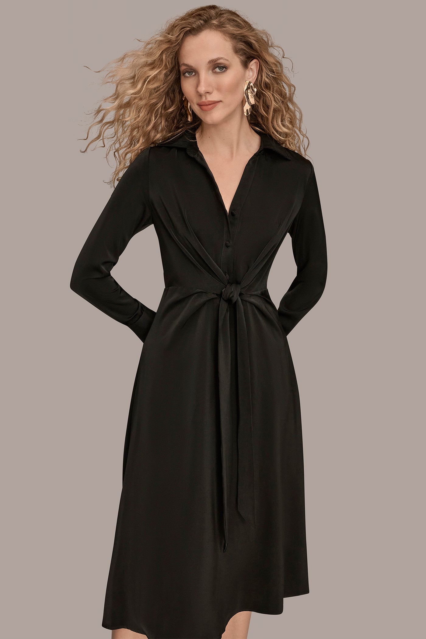 TIE FRONT SATIN MIDI SHIRT DRESS VIEW 6 | New Arrivals TIE FRONT SATIN MIDI SHIRT DRESS VIEW 6 | New Arrivals