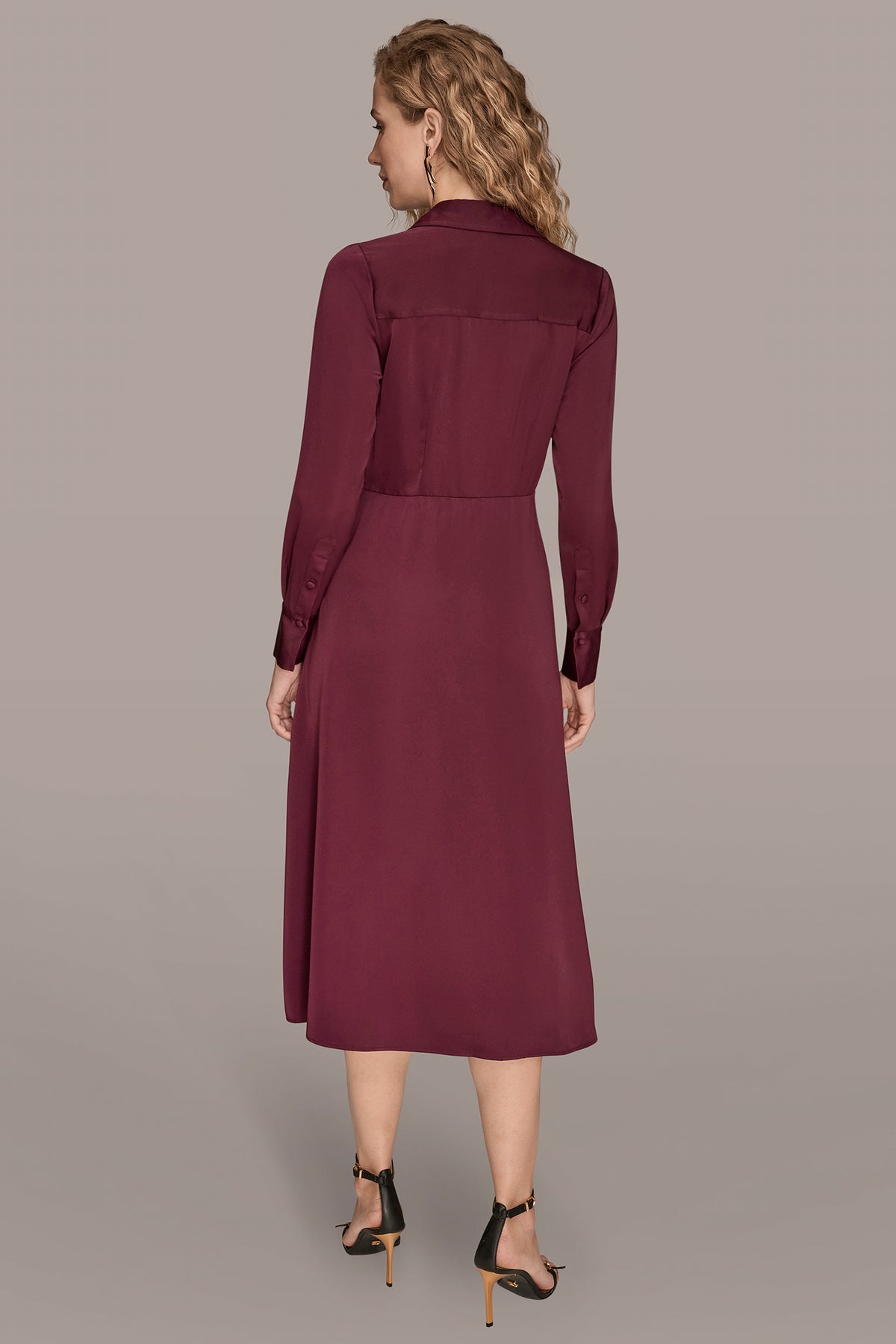 Long Sleeve Satin Midi Shirt Dress | Shirt Dress