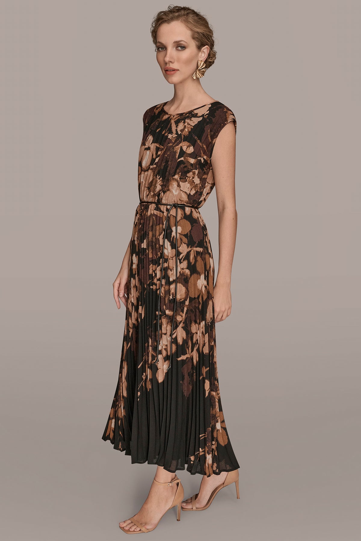 Belted Floral A Line Midi Dress