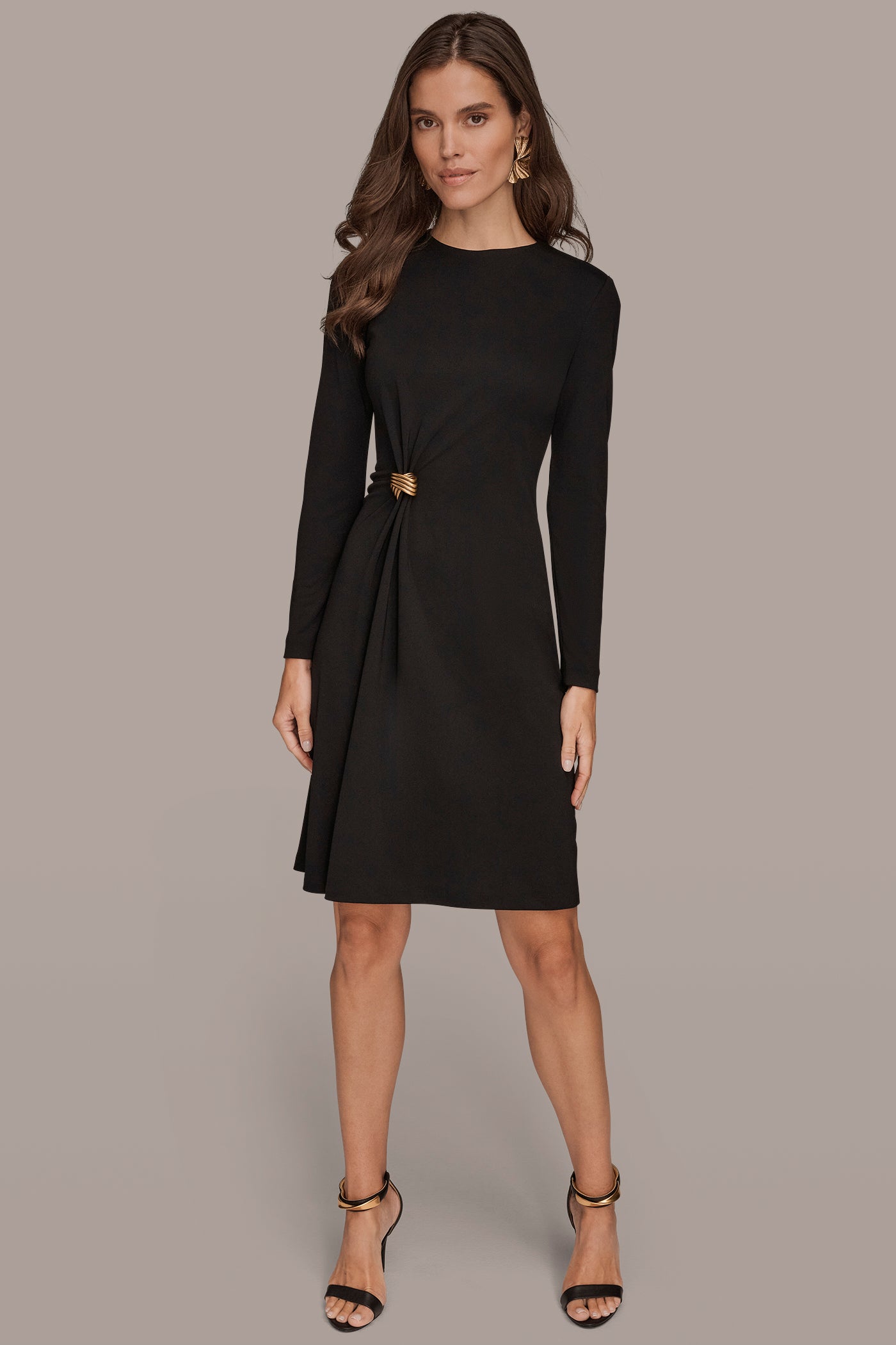 EMBELLISHED GATHERED A-LINE DRESS | View 1 | Black Dresses EMBELLISHED GATHERED A-LINE DRESS | View 1 | Black Dresses