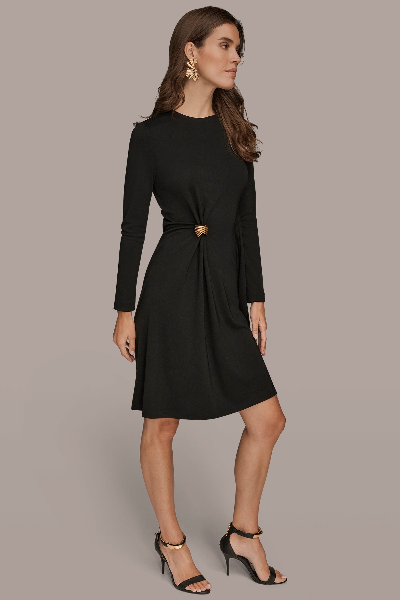 EMBELLISHED GATHERED A-LINE DRESS VIEW 3 | Black Dresses EMBELLISHED GATHERED A-LINE DRESS VIEW 3 | Black Dresses