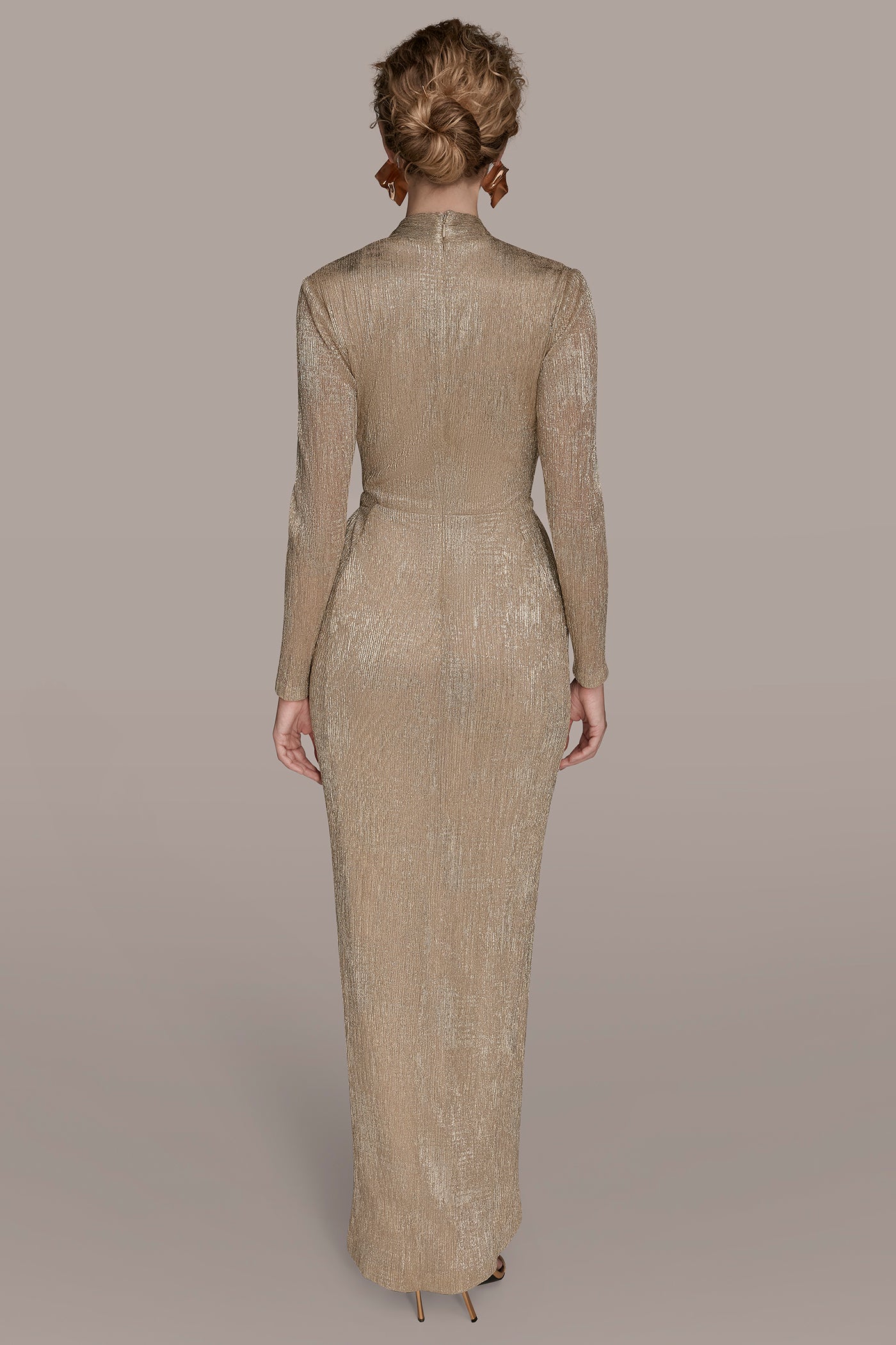 METALLIC CRINKLED EMBELLISHED WRAP GOWN | View 2 | Dresses & Jumpsuits METALLIC CRINKLED EMBELLISHED WRAP GOWN | View 2 | Dresses & Jumpsuits