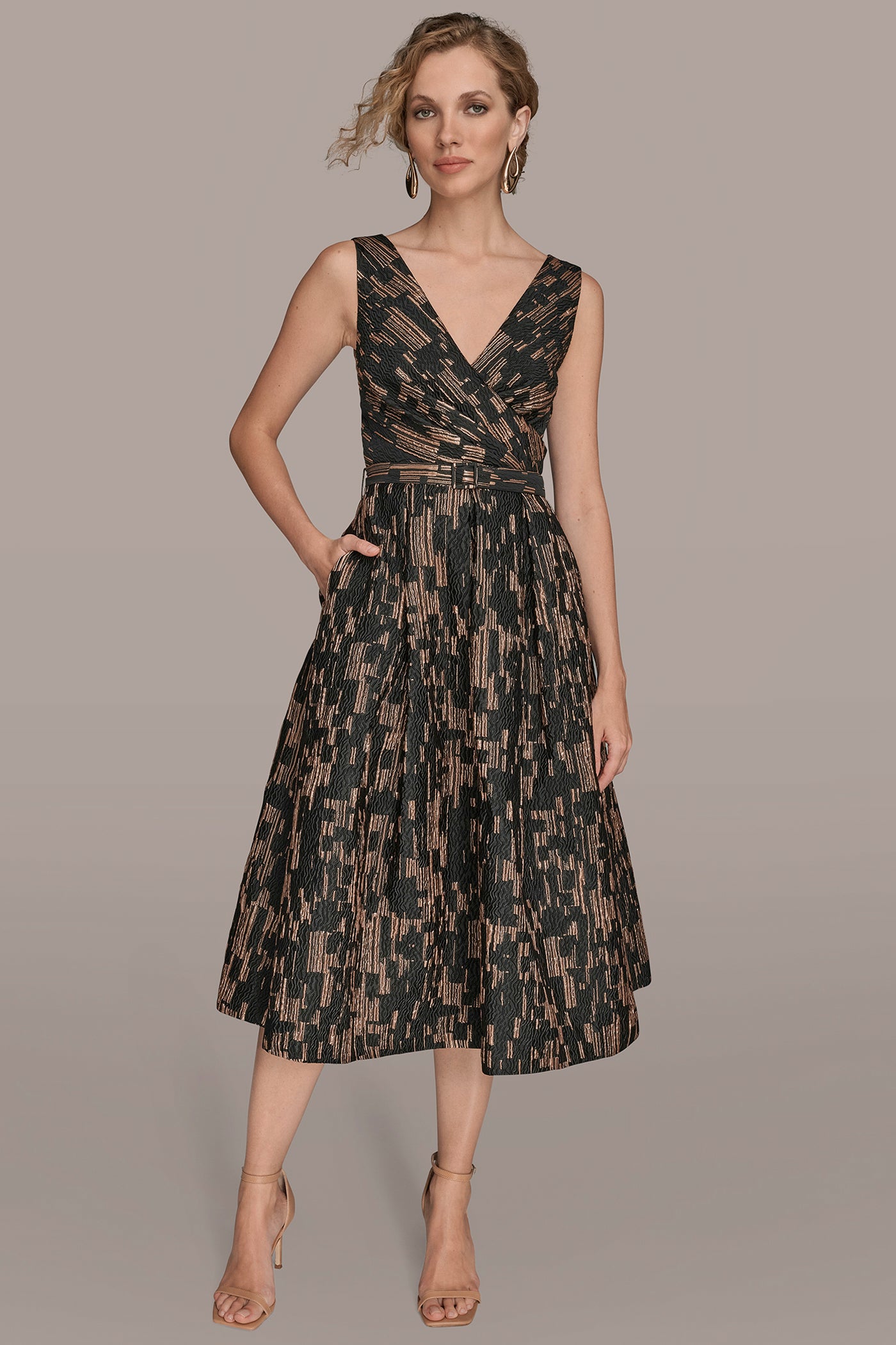 BELTED WRAP-EFFECT BROCADE MIDI GOWN | View 1 | Event Dressing BELTED WRAP-EFFECT BROCADE MIDI GOWN | View 1 | Event Dressing