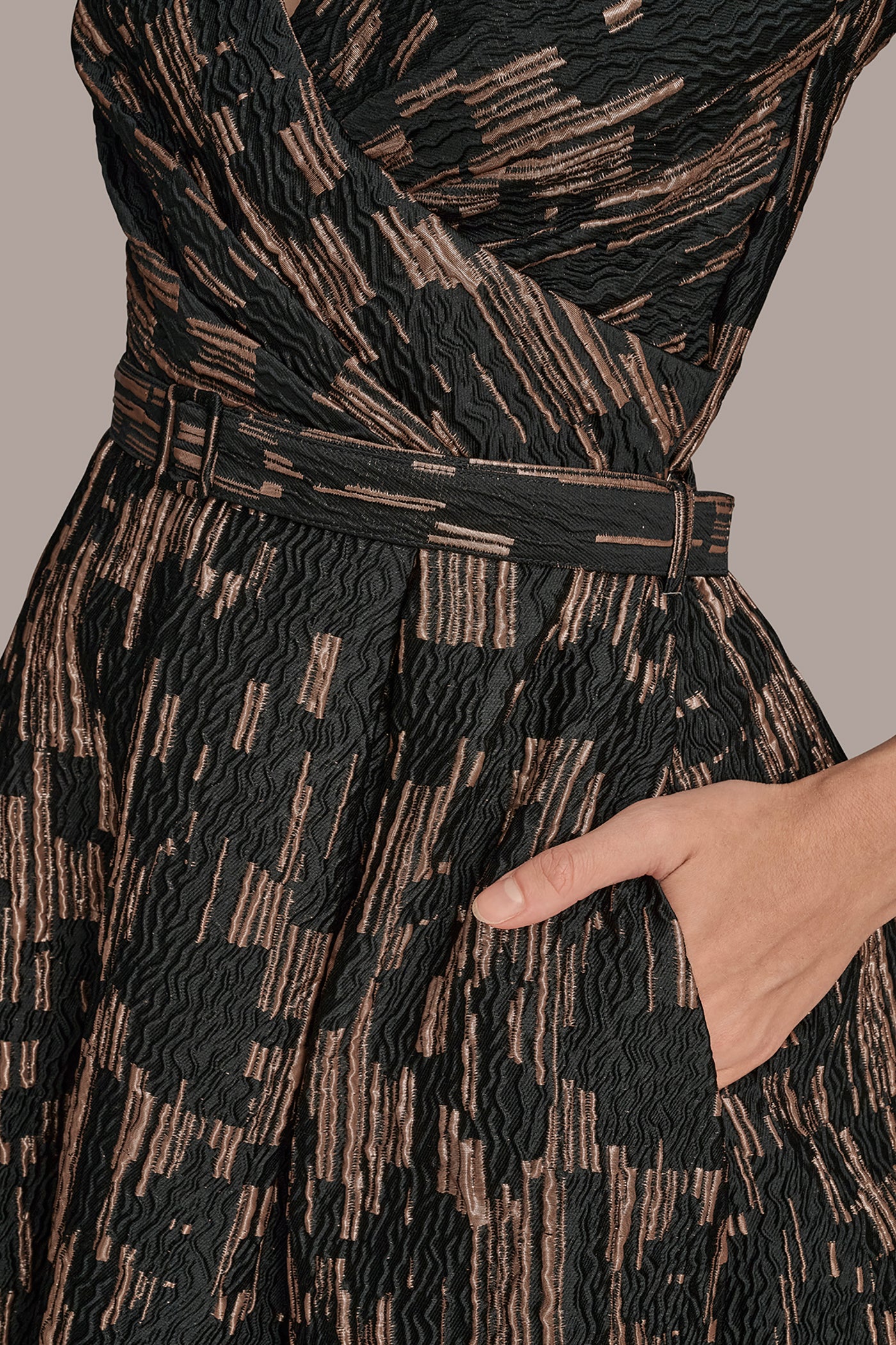 BELTED WRAP-EFFECT BROCADE MIDI GOWN VIEW 6 | Dresses & Jumpsuits BELTED WRAP-EFFECT BROCADE MIDI GOWN VIEW 6 | Dresses & Jumpsuits