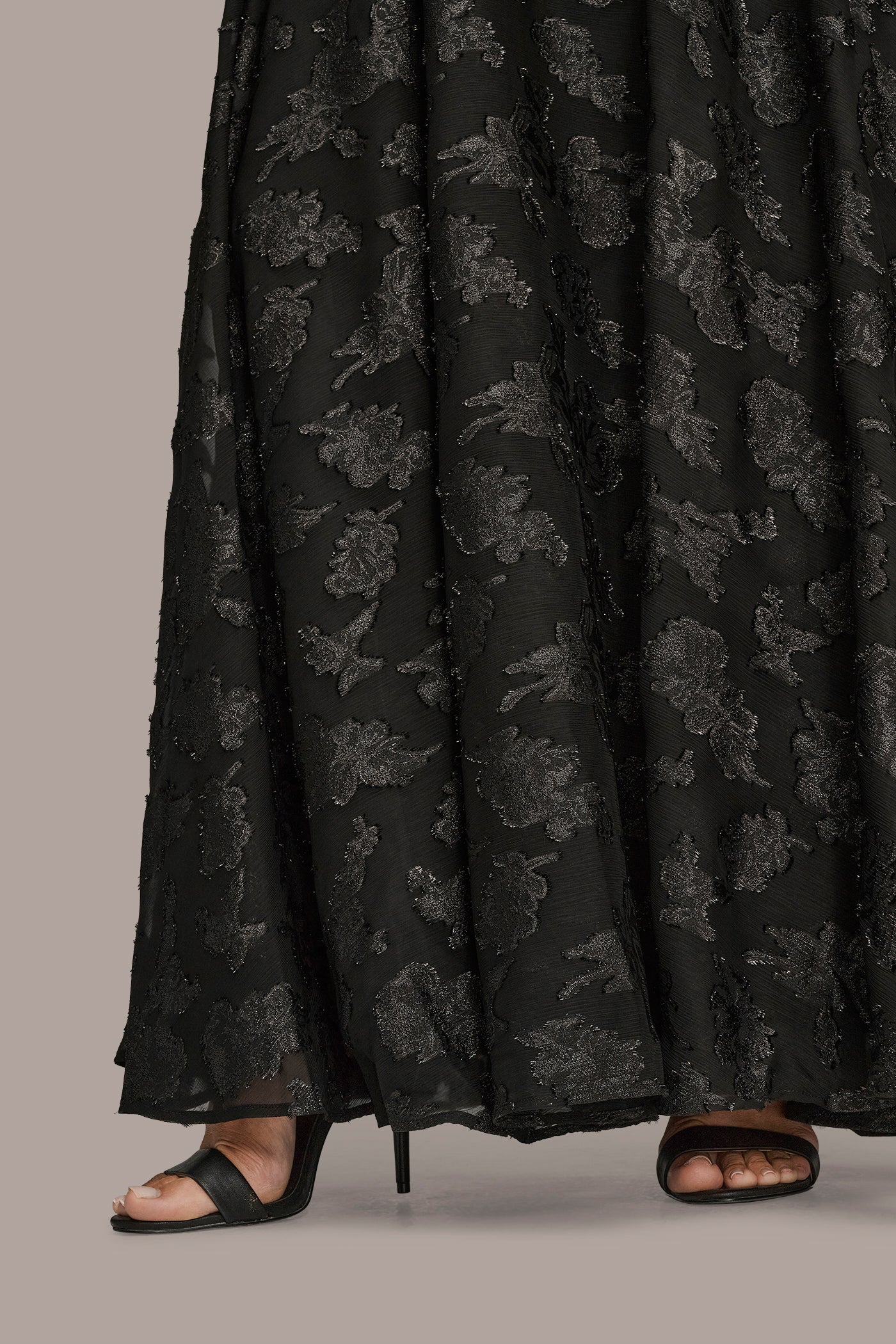 STRAPLESS FLORAL GATHERED CHIFFON GOWN VIEW 3 | Black Dresses STRAPLESS FLORAL GATHERED CHIFFON GOWN VIEW 3 | Black Dresses
