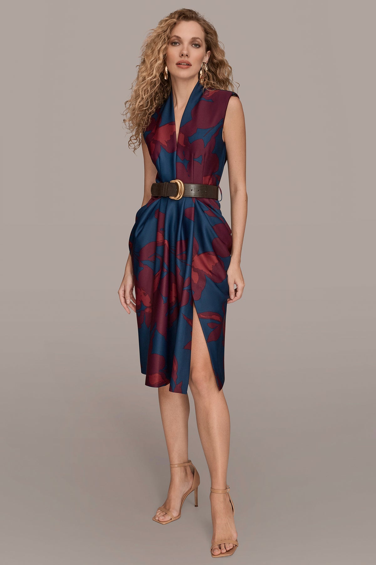 Sleeveless V Neck Floral Sheath Dress | Donna Karan