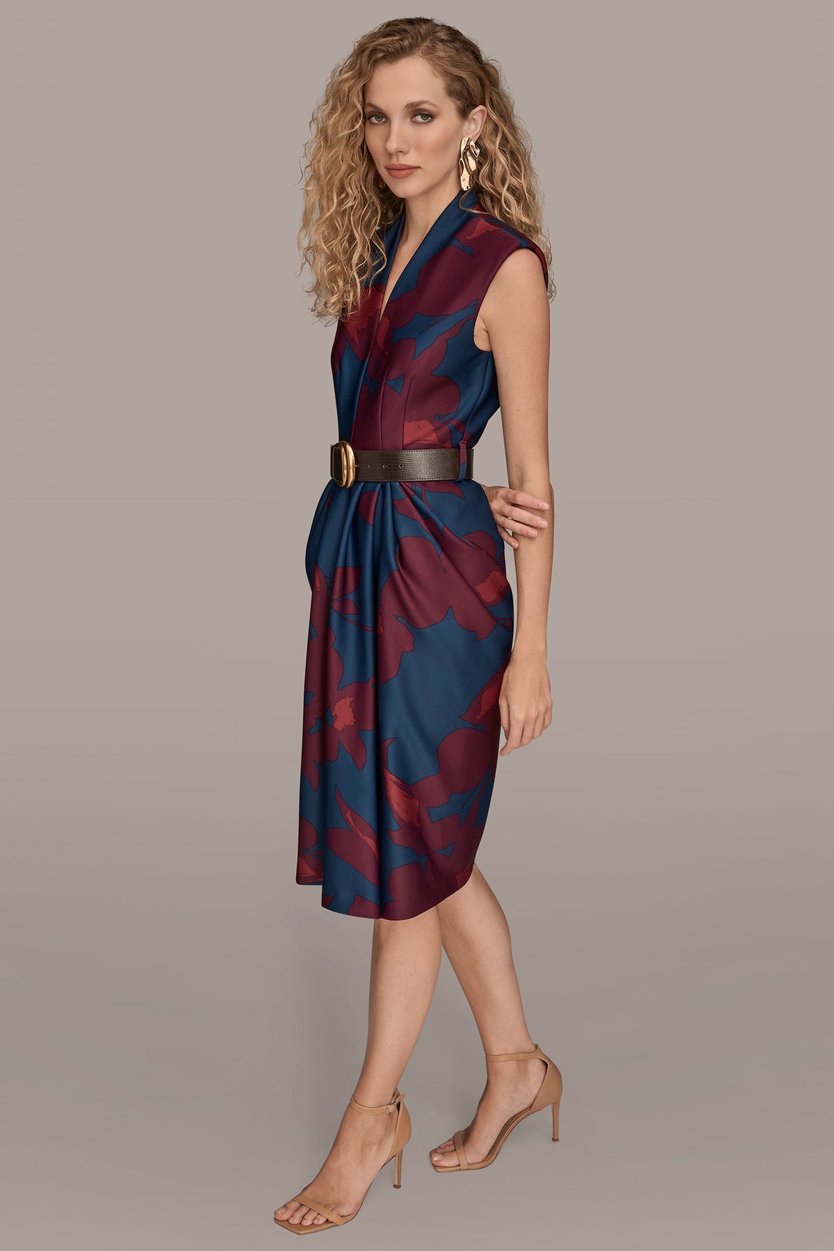 Sleeveless V Neck Floral Sheath Dress