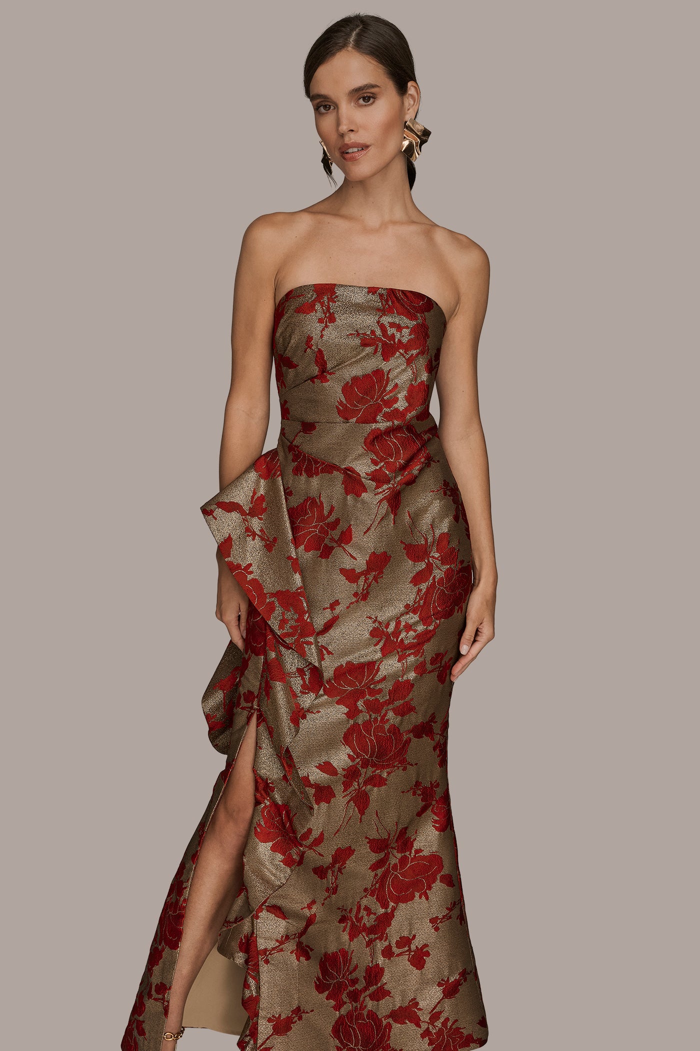 STRAPLESS FLORAL RUFFLED GOWN VIEW 4 | Clothing STRAPLESS FLORAL RUFFLED GOWN VIEW 4 | Clothing