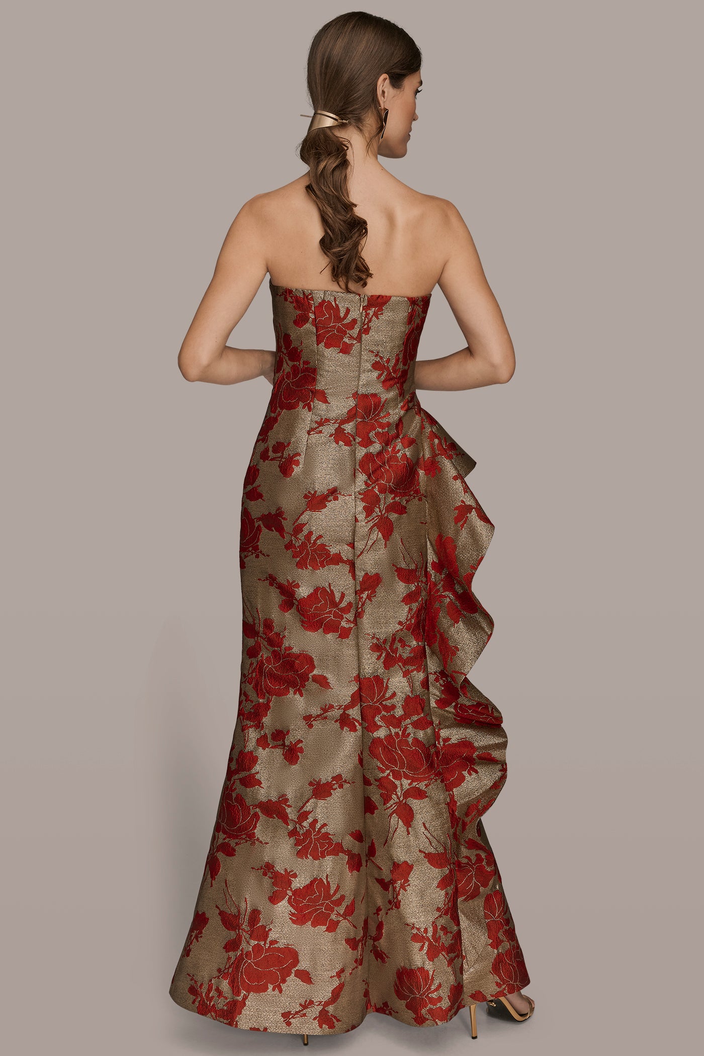 STRAPLESS FLORAL RUFFLED GOWN | View 2 | Clothing STRAPLESS FLORAL RUFFLED GOWN | View 2 | Clothing