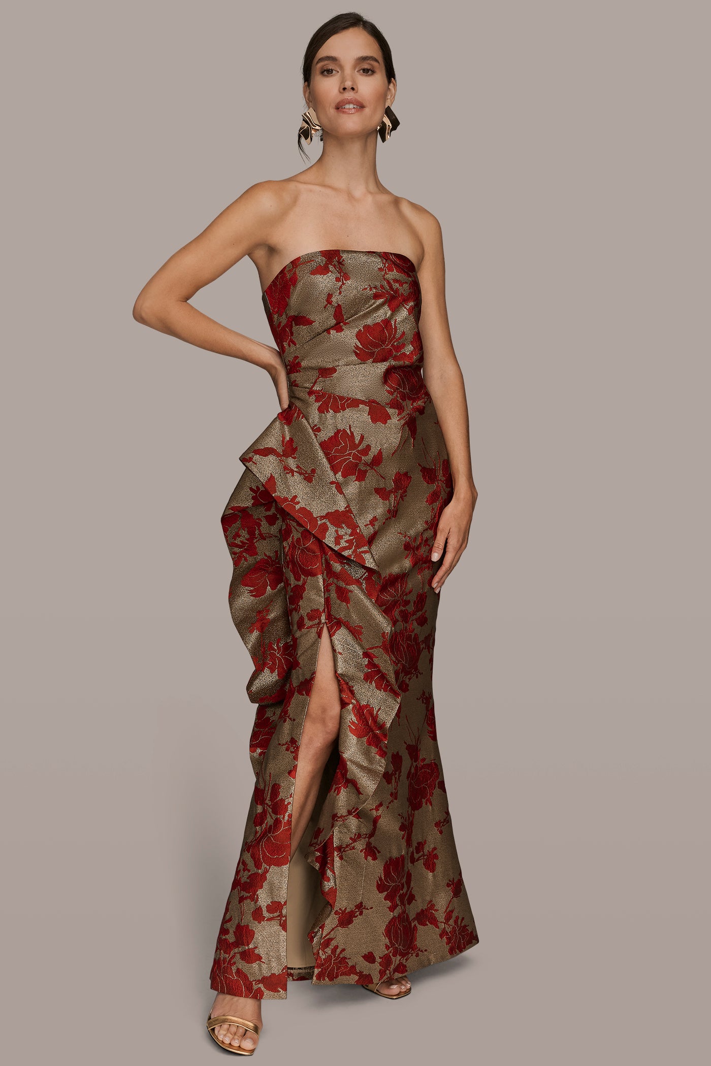 STRAPLESS FLORAL RUFFLED GOWN VIEW 8 | Clothing STRAPLESS FLORAL RUFFLED GOWN VIEW 8 | Clothing