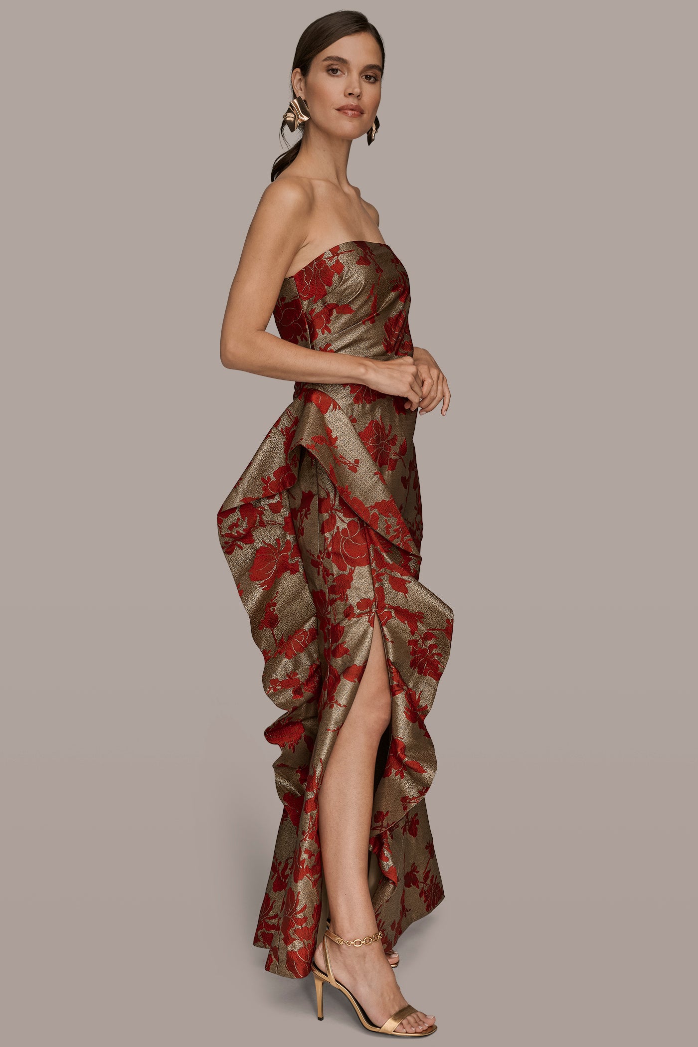 STRAPLESS FLORAL RUFFLED GOWN VIEW 3 | Clothing STRAPLESS FLORAL RUFFLED GOWN VIEW 3 | Clothing