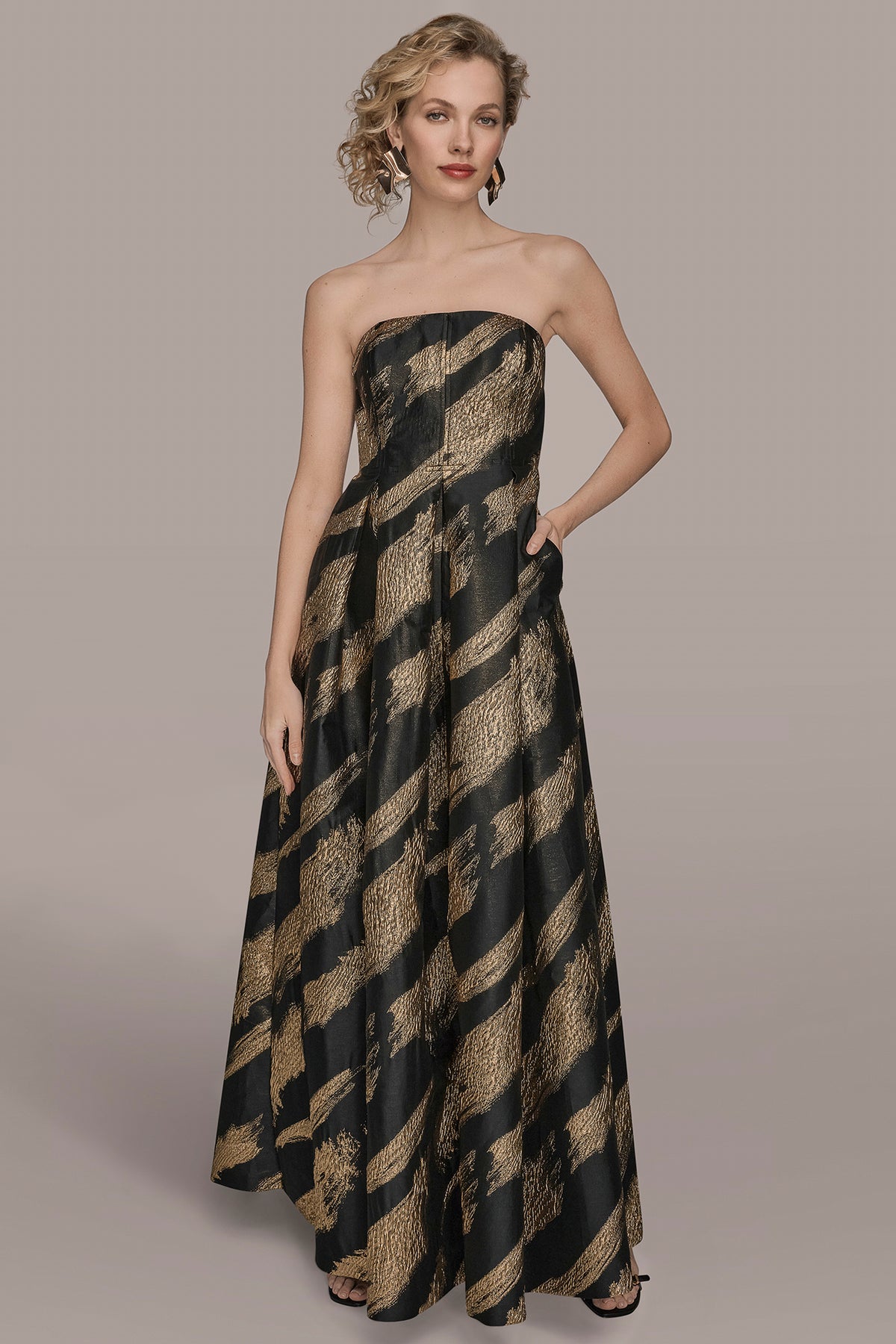 Strapless Metallic Jacquard Ball Gown | Gown