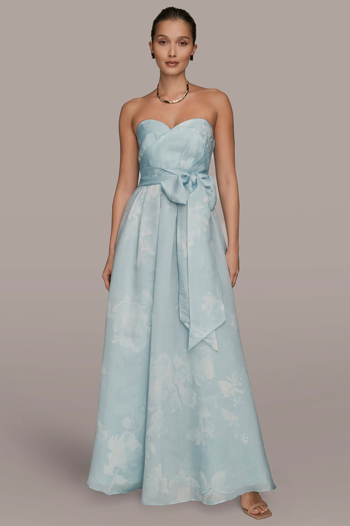 ORGANZA FLORAL STRAPLESS BALL GOWN