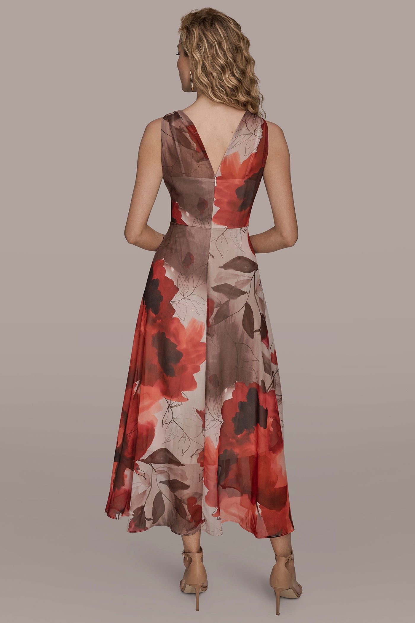 SLEEVELESS FLORAL FAUX WRAP A LINE MIDI | View 2 | Event Dressing SLEEVELESS FLORAL FAUX WRAP A LINE MIDI | View 2 | Event Dressing