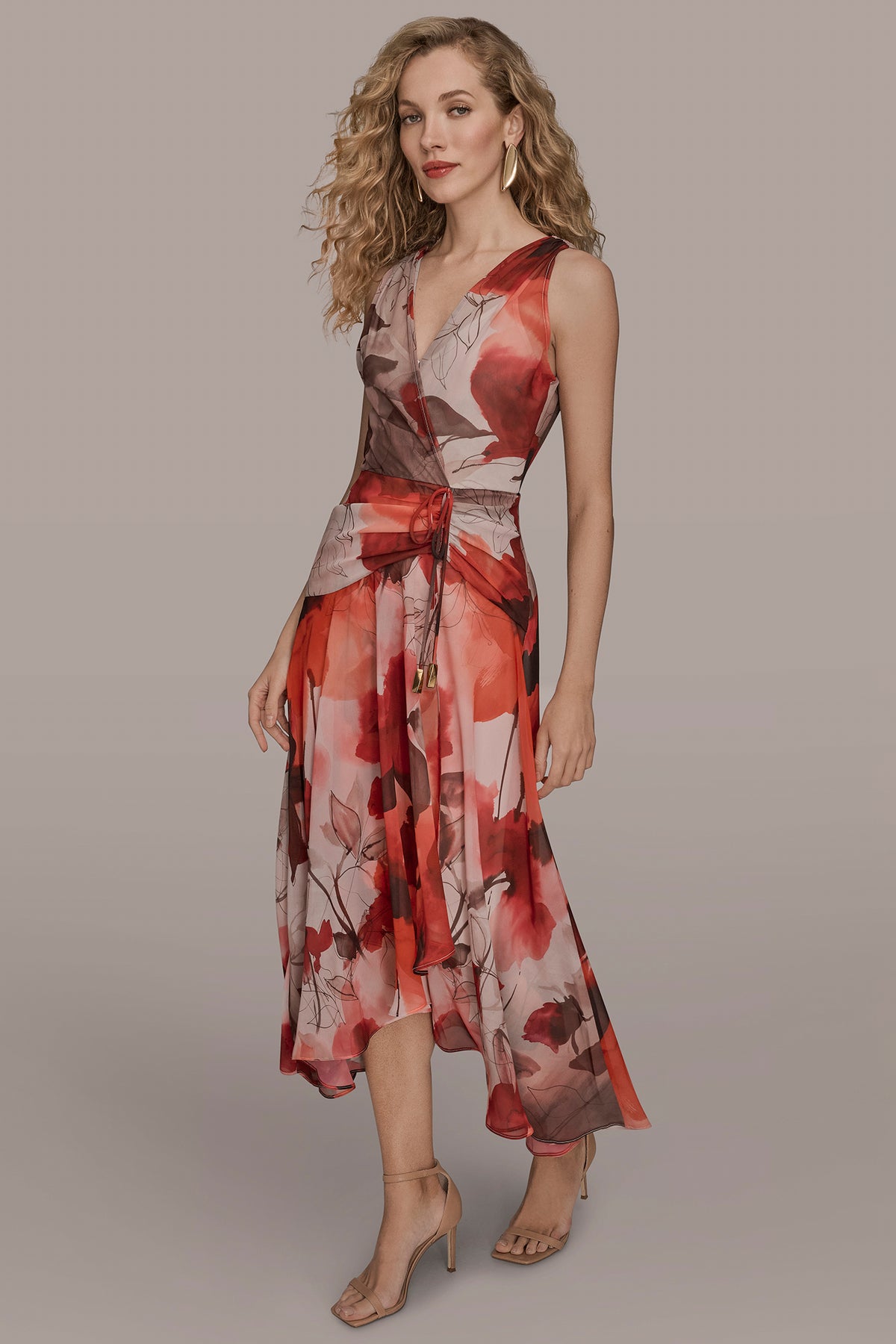 Donna Karan Women's Faux Wrap Floral A-Line Midi Dress