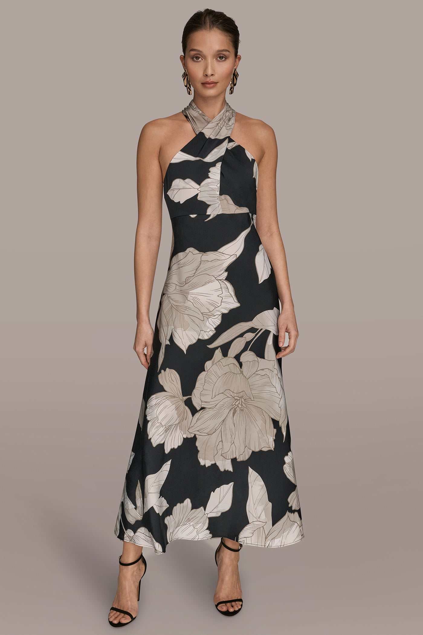 SLEEVELESS FLORAL HALTER A LINE MIDI DRESS | View 1 | Event Dressing SLEEVELESS FLORAL HALTER A LINE MIDI DRESS | View 1 | Event Dressing