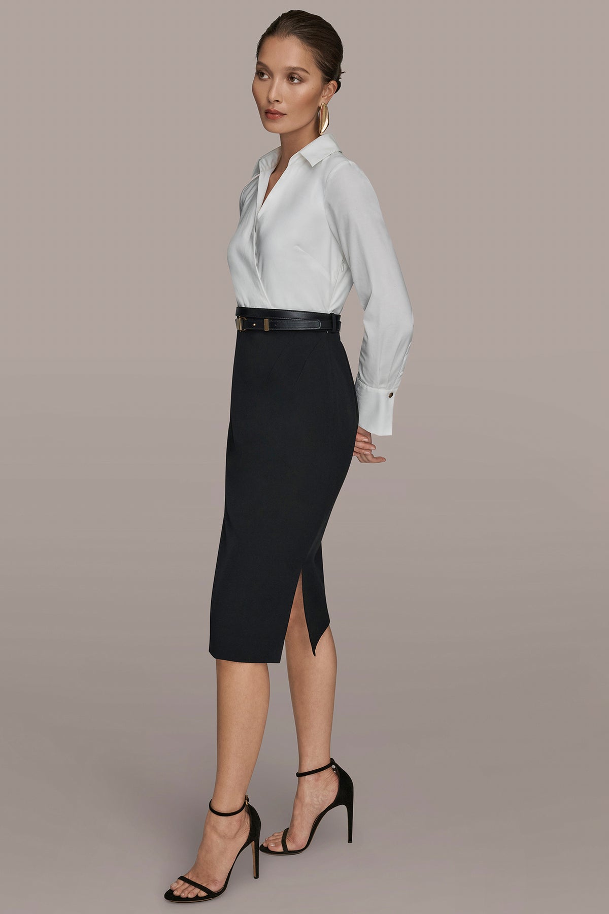 Long Sleeve Wrap Midi Shirt Dress | Sheath Dress