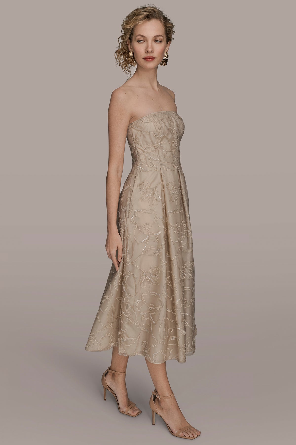 Strapless Sequin Embroidered Midi Gown | Fit and FlareGown | Donna Karan