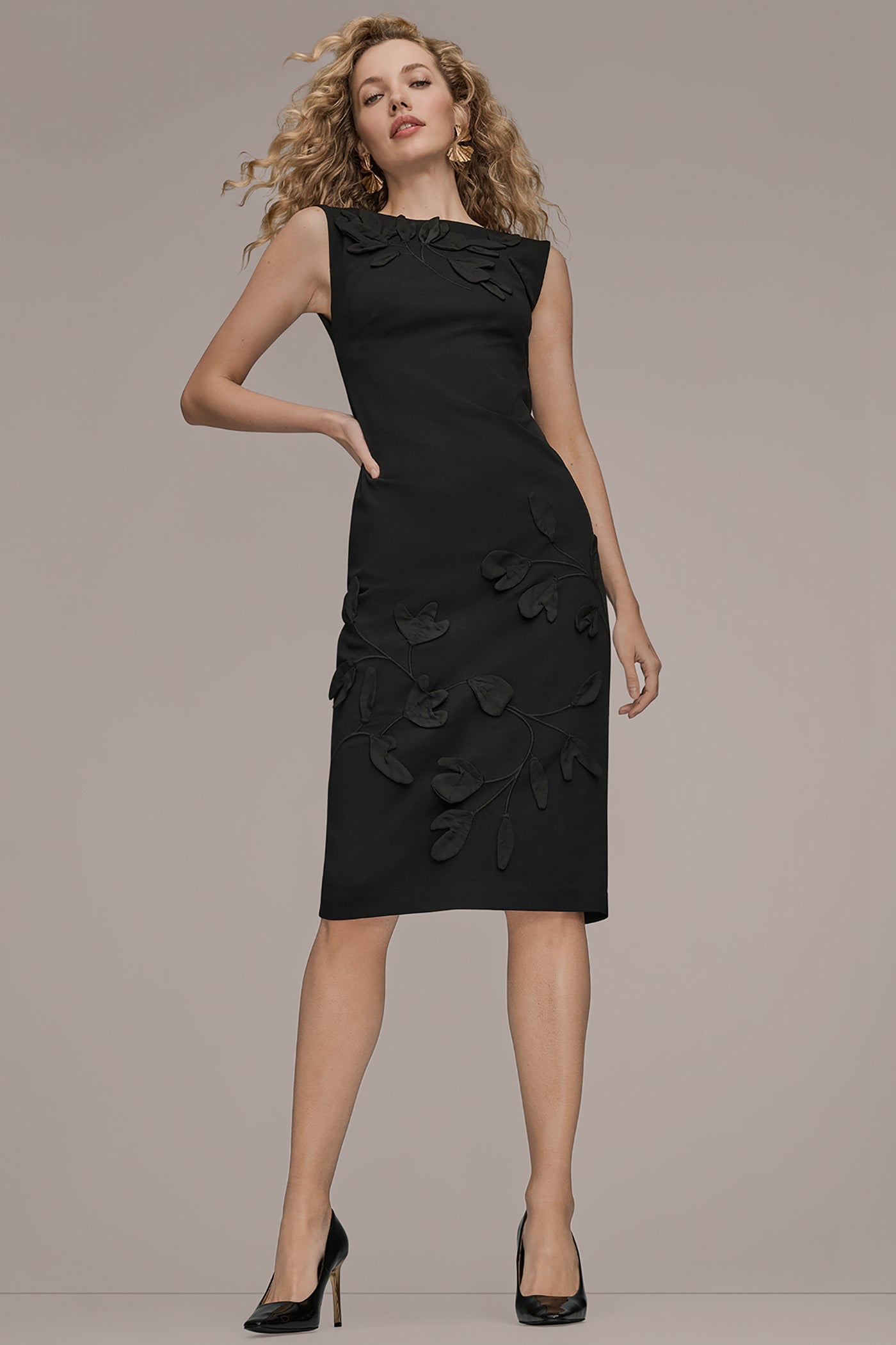 SLEEVELESS 3D FLORAL MIDI SHEATH VIEW 3 | Black Dresses SLEEVELESS 3D FLORAL MIDI SHEATH VIEW 3 | Black Dresses
