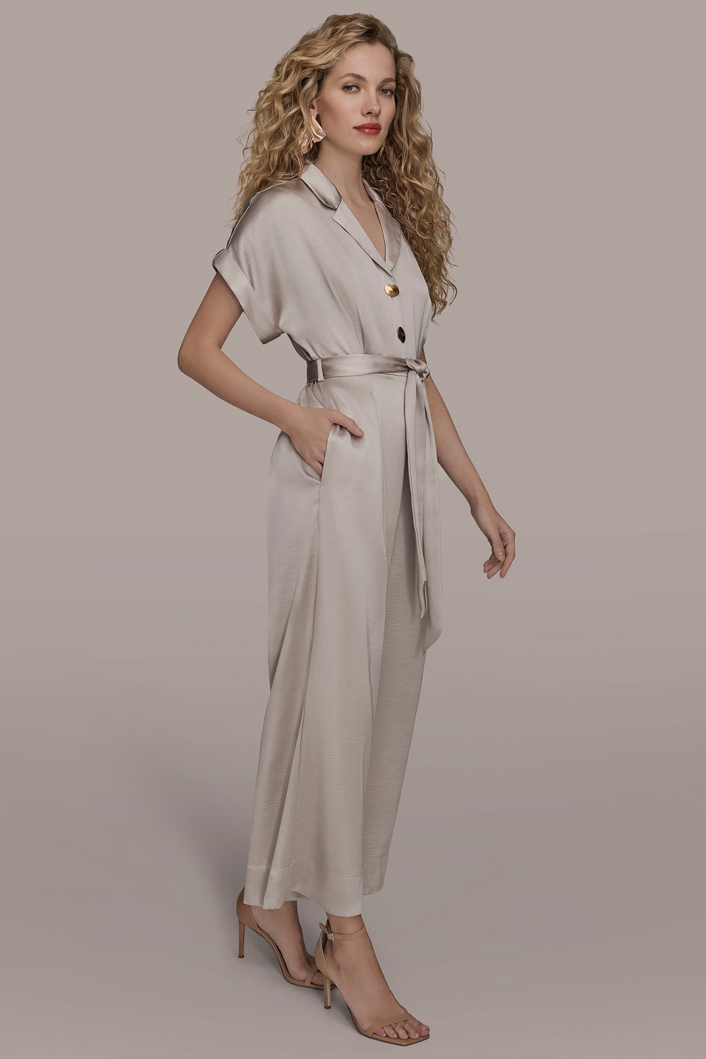 SATIN SHORT SLEEVE TIE-FRONT JUMPSUIT VIEW 3 | New clothing SATIN SHORT SLEEVE TIE-FRONT JUMPSUIT VIEW 3 | New clothing