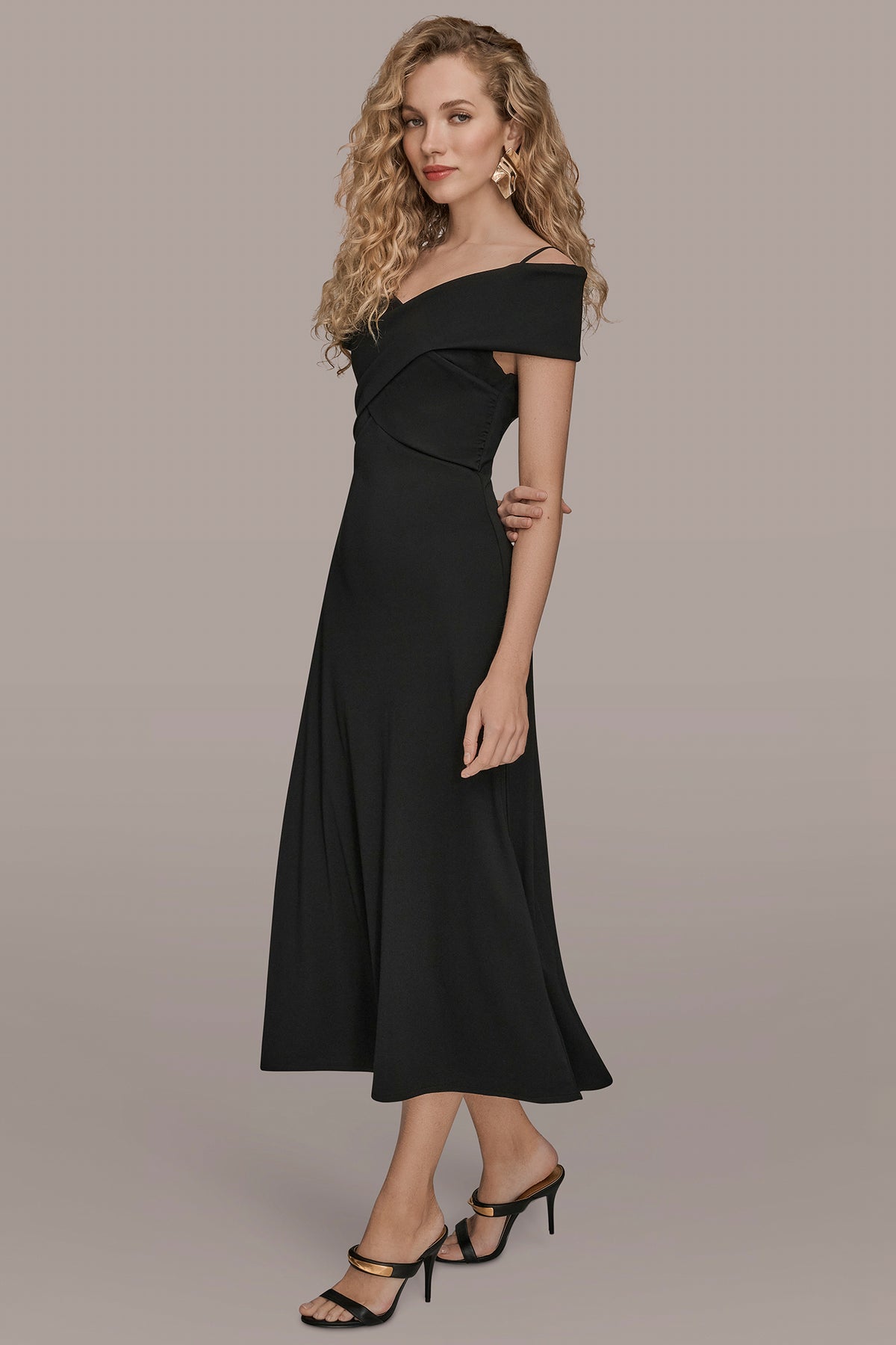 Off The Shoulder Midi A Line Dress | A-Line Dress | Donna Karan