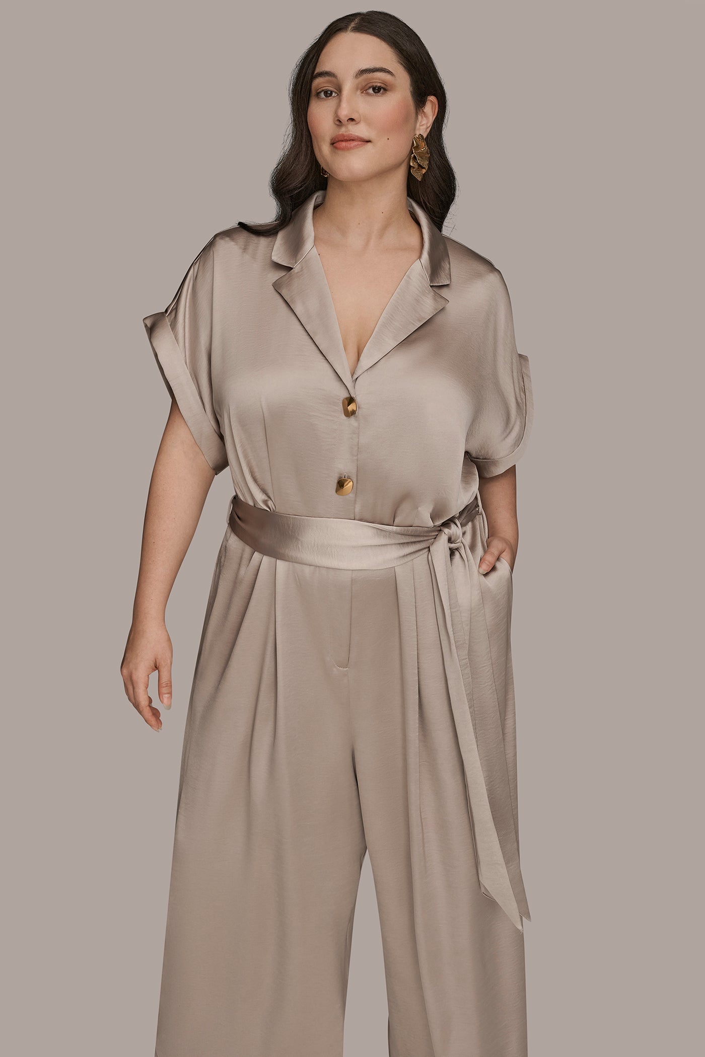 SHORT SLEEVE SATIN JUMPSUIT VIEW 4 | Plus Size Dresses SHORT SLEEVE SATIN JUMPSUIT VIEW 4 | Plus Size Dresses