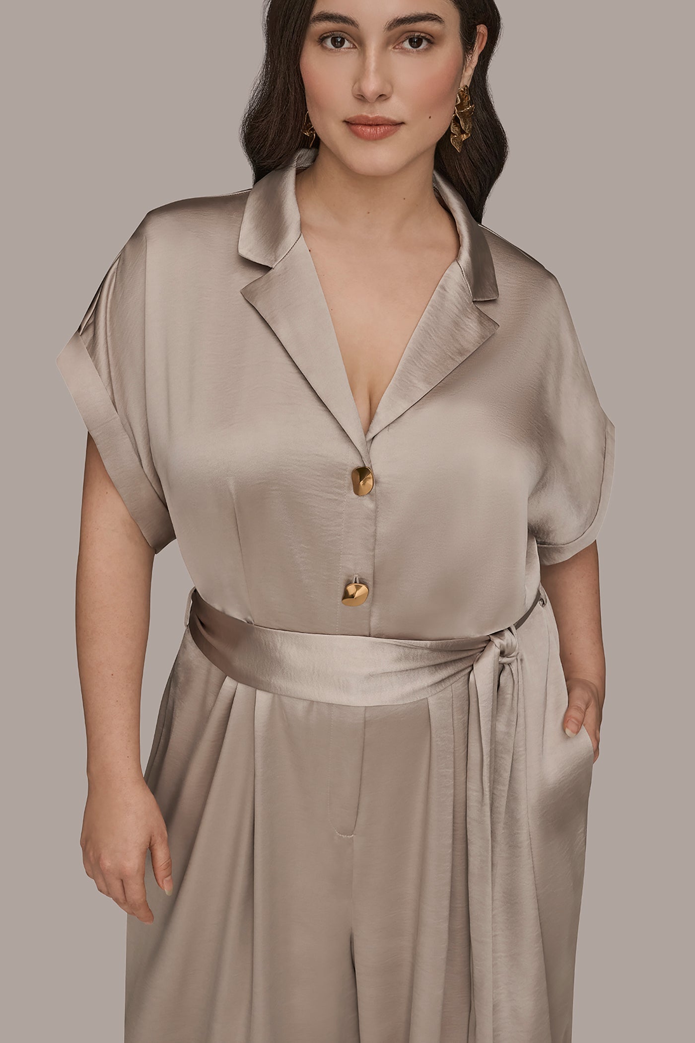 SHORT SLEEVE SATIN JUMPSUIT VIEW 3 | Plus Size Dresses SHORT SLEEVE SATIN JUMPSUIT VIEW 3 | Plus Size Dresses