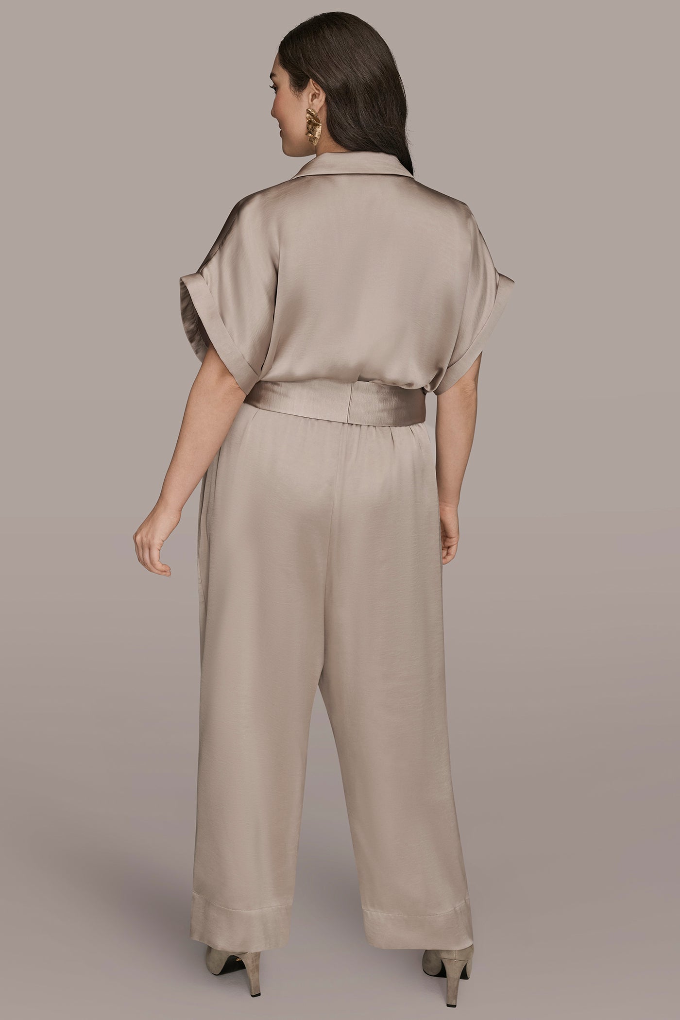 SHORT SLEEVE SATIN JUMPSUIT | View 2 | Office to Evening Dresses SHORT SLEEVE SATIN JUMPSUIT | View 2 | Office to Evening Dresses